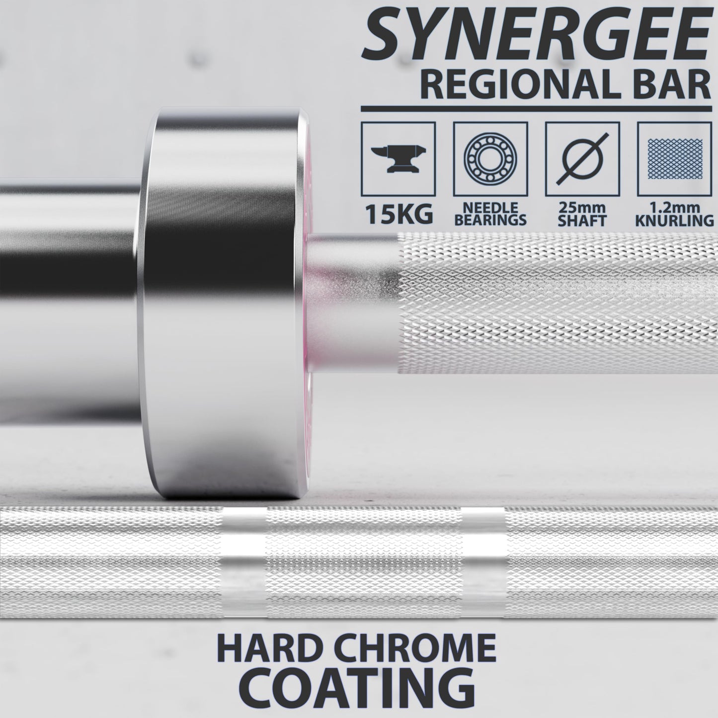 Synergee Regional Olympic 15kg Women’s Hard Chrome Barbell. Rated 1500lbs for Weightlifting and Powerlifting.