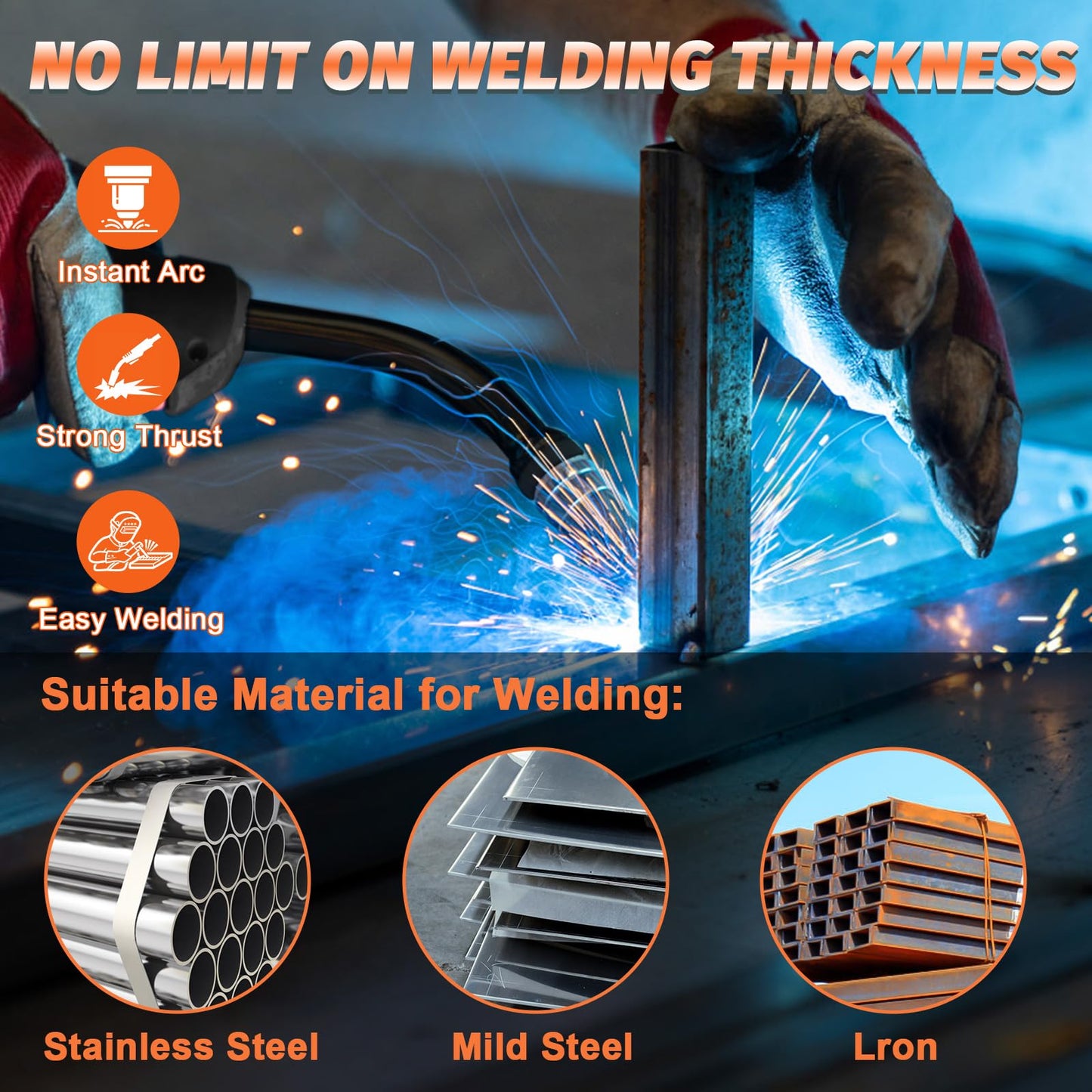 270Amp MIG Welder, 220V Flux Core,Gas, IGBT Inverter, Torch and 2lb Solid Welding Wire, Digital MIG Welder/Lift TIG/Stick 3 in 1 Welding Machine for Steel Welding, Car Repair, Building Works