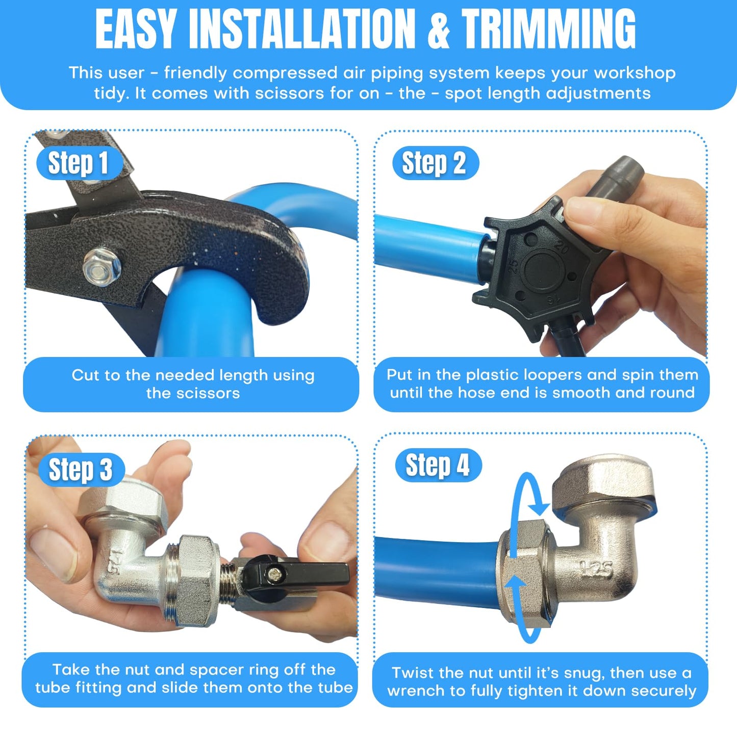 3/4 Inch x 200 FT Shop Air Line Kit, Compressed Air Piping System for Shop, Garage, HDPE Tubing and Aluminum Rapid Air System Includes Right Angle Fittings and Tee Fittings, Air Line Tubing Kit