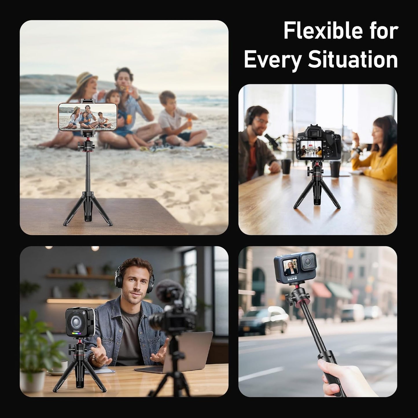 CYNOVA 3-in-1 Mini Extension Pole Tripod with Phone Holder, Handheld Tripod Selfie Stick, All-in-One Kit