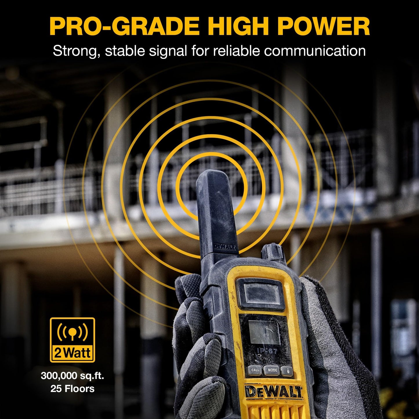 DEWALT DXFRS800 FRS Walkie Talkies, Long Range 2 Way Radio, 2W, IP67 Waterproof, 6 Pack with Gang Charger, DXFRS800-BCH6