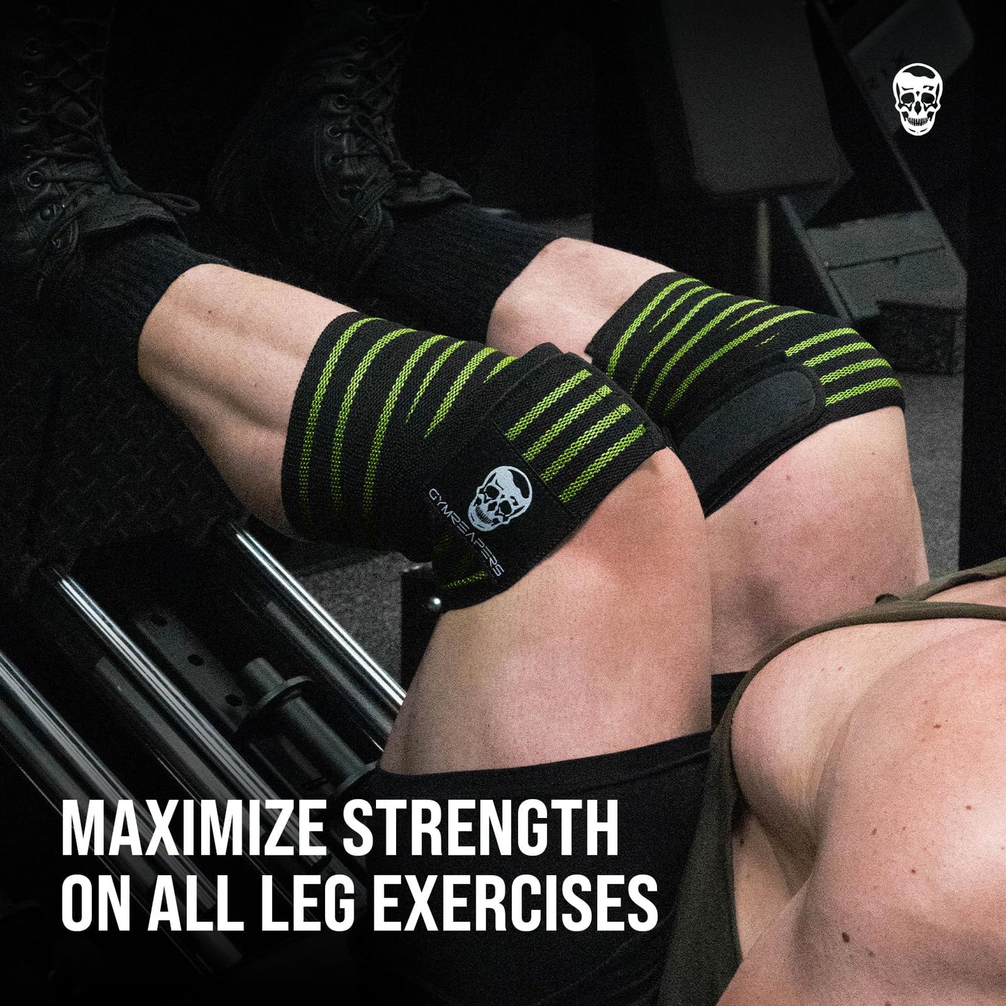 Gymreapers Knee Wraps (Pair) with Strap for Squats, Weightlifting, Powerlifting, Leg Press, and Cross Training - Flexible 72" Knee Wraps for Squatting - for Men & Women (Military Green)