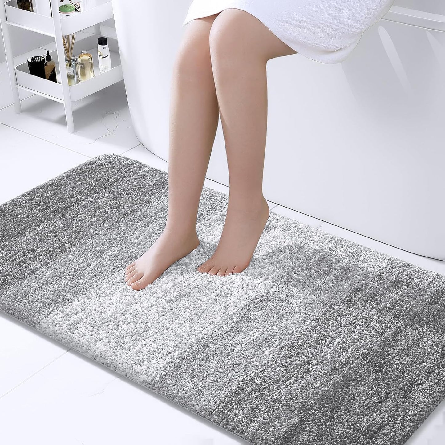 OLANLY Bathroom Runner Rug - Extra Soft Microfiber Mat 44x24 | Quick Dry & Washable, Light Grey