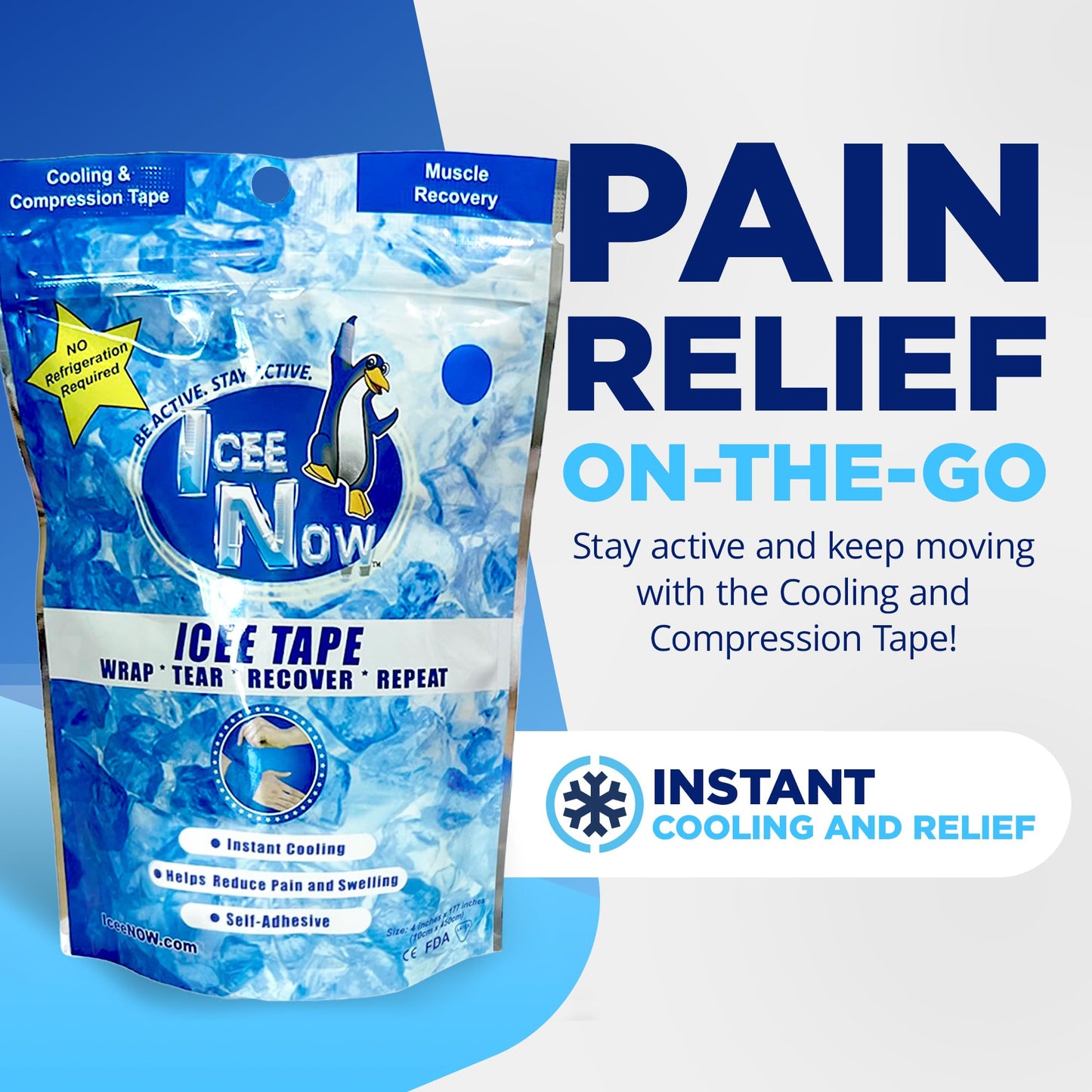 ICEE Tape – Self-Adhering Compression Wrap, Instant Cooling Sensation, No Refrigeration Needed (Blue)