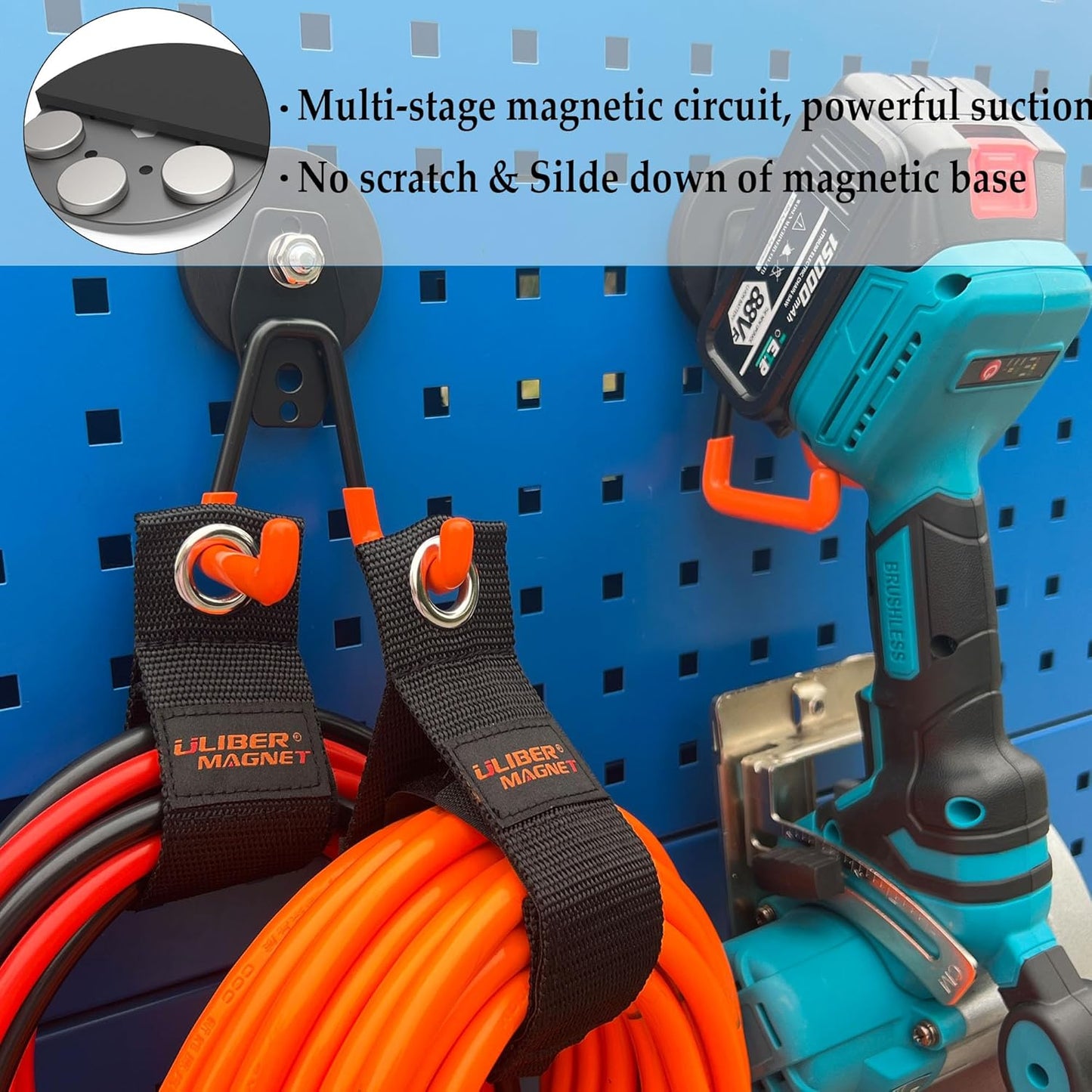 ULIBERMAGNET Heavy Duty Magnetic Garage Hooks - 4 Pack Strong Hooks for Tools & Storage (Orange)