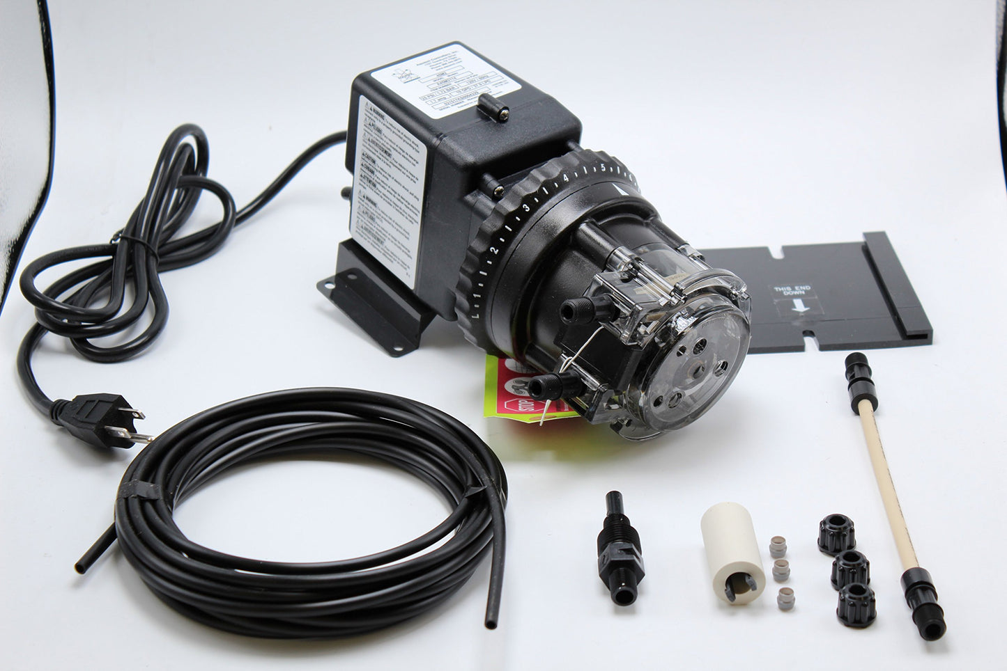 Stenner 85MJH2A2S Peristaltic Adjustable-Head Chemical Injection Pump, 0.8–17 GPD, 100 PSI, 120V, Polycarbonate, Black