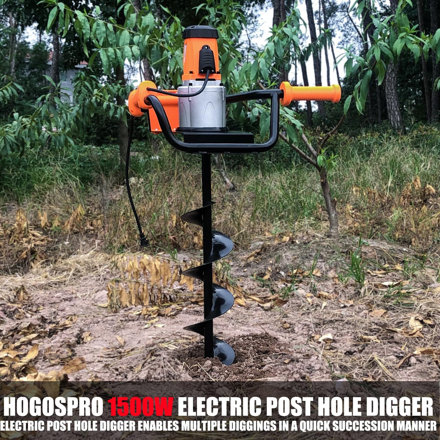 HIGOSPRO 1500W Electric Post-Hole Digger, 6-Inch & 4-Inch Auger Bit Earth Auger, Ideal for Post Hole Digging, Drilling, Tree Planting（No Bag）
