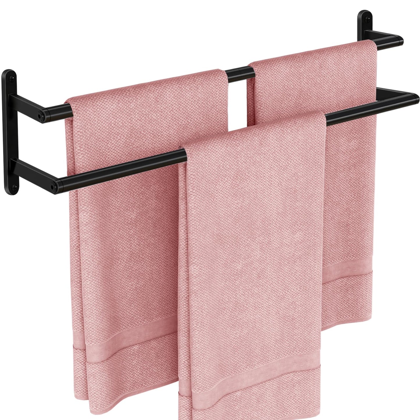 JIAPAIDUO Double Towel Bar, 24Inch Towel Rack for Bathroom, Stainless Steel Double Bath Towel Bar, Wall Mounted Towel Holder, Double Towel Rod Towel Rail Hanger for Wall, Kitchen (Matte Black)