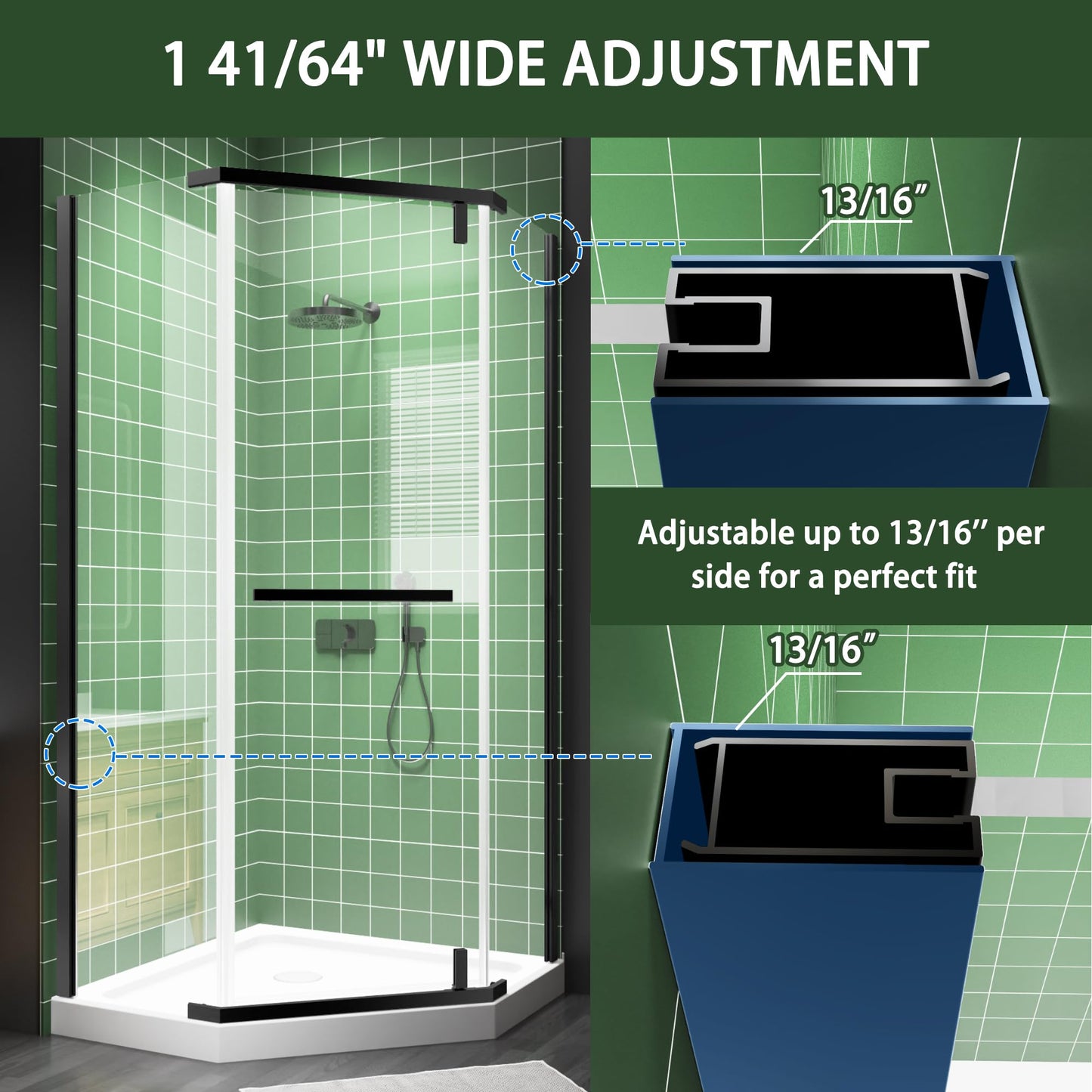36" W x 36" D x 72" H Frameless Neo-Angle Shower Enclosure, Pivot Glass Shower Door with 1/4" (6mm) Clear SGCC Tempered Glass, Matte Black Finish, Reversible Installation