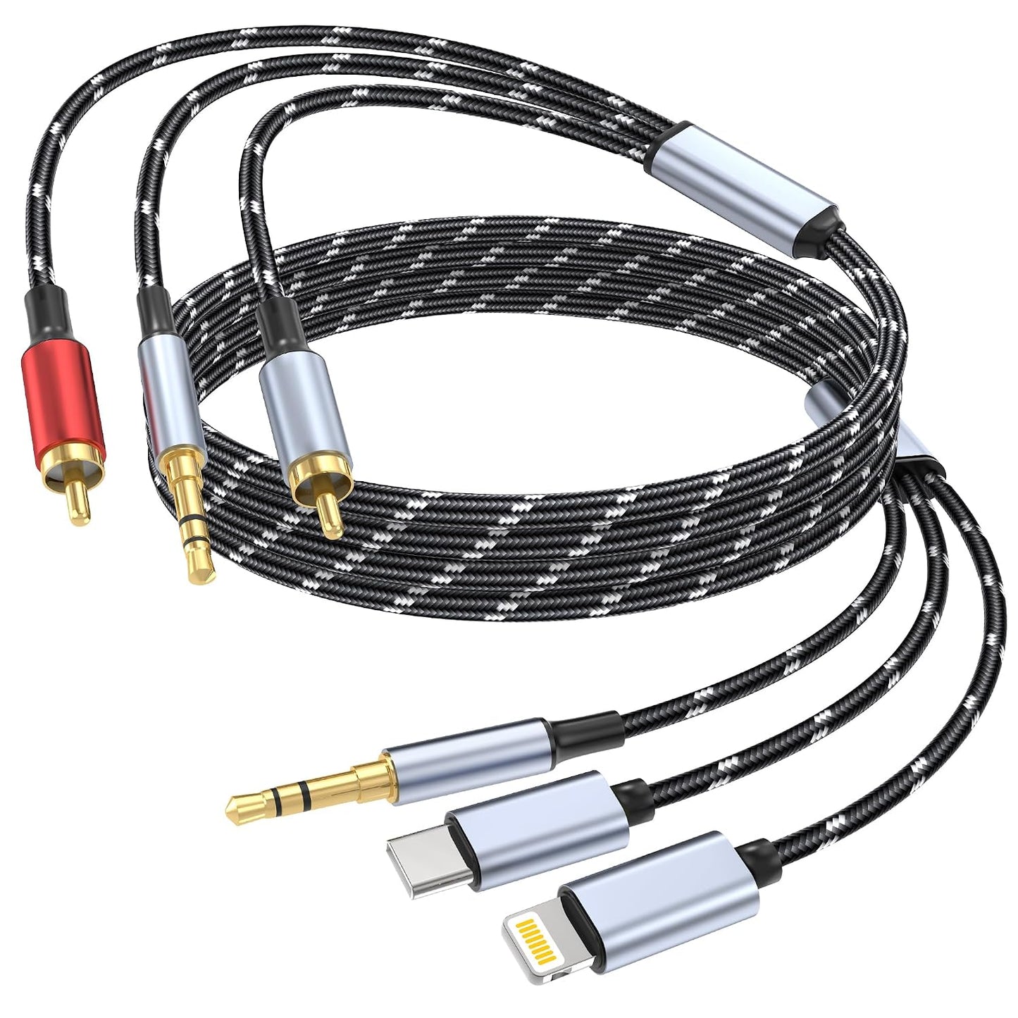 3.5mm Adapter,(3 1 MP3 HDTV(10FT) to RCA Cable, Lightning to RCA Male to Aux Audio Adapter HiFi Sound Headphone Jack
