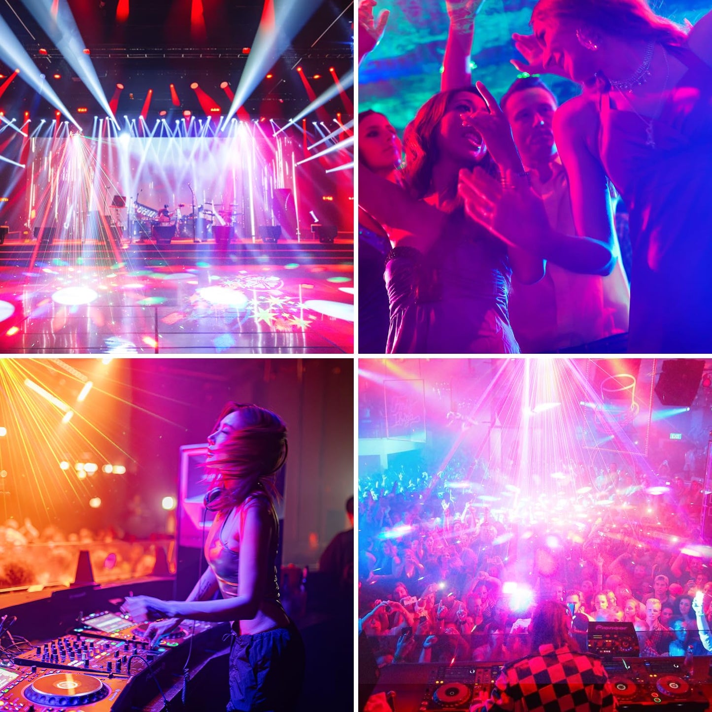 Moving Head DJ Lights 120W 6 Arms 4 in 1 Stage Lights with RGBW Beam,Red Green Starry,Pattern Projection Strobe Effects,Sound Activated DMX512 & Remote for Party Disco Club Wedding Bar