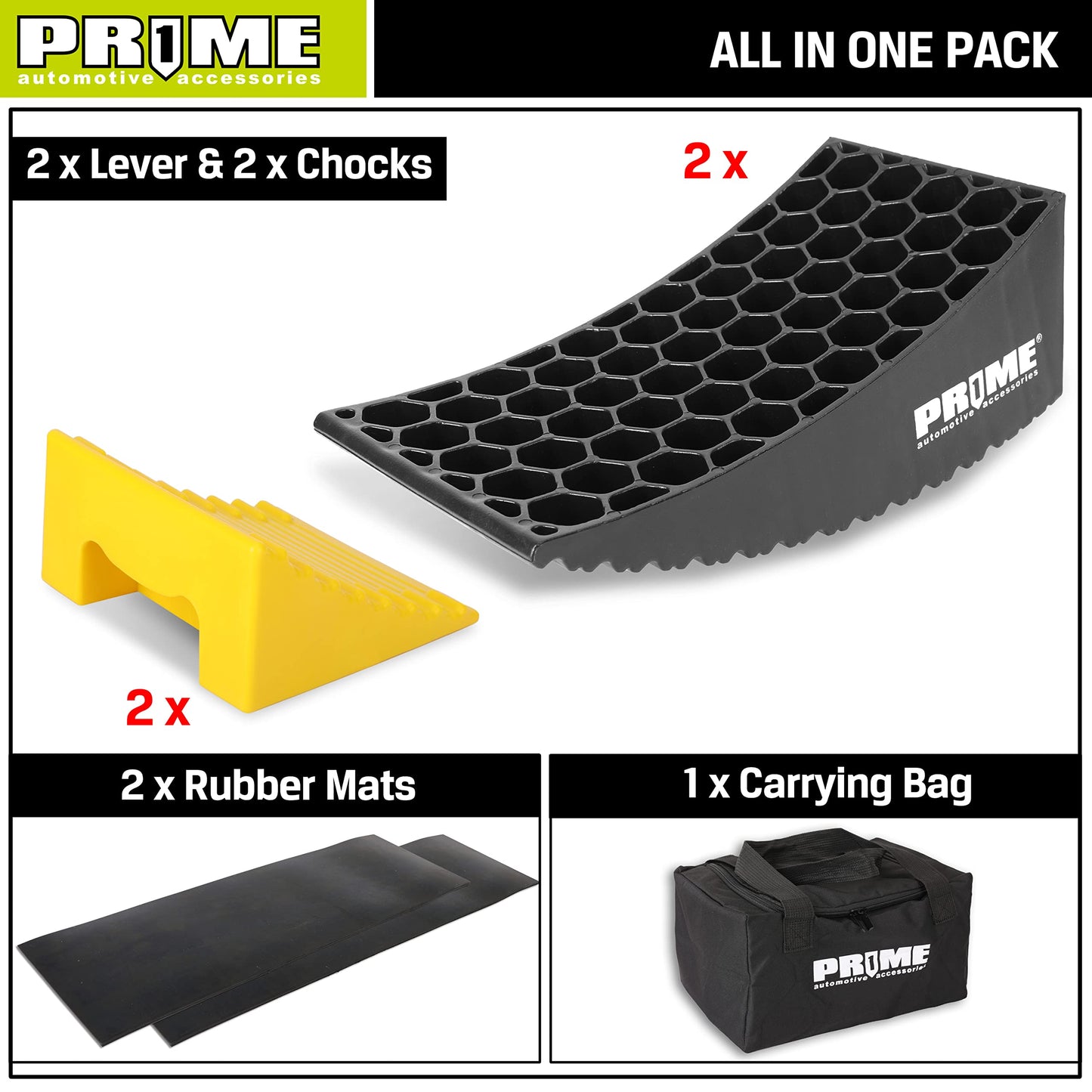 PR1ME RV Leveling Blocks, Heavy Duty Camper Leveler Kit, 2 Pack Curved RV Levelers with Anti-Slip Mats & Wheel Chocks, Faster Leveling System for Travel Trailer, Motorhome & Dual Axles