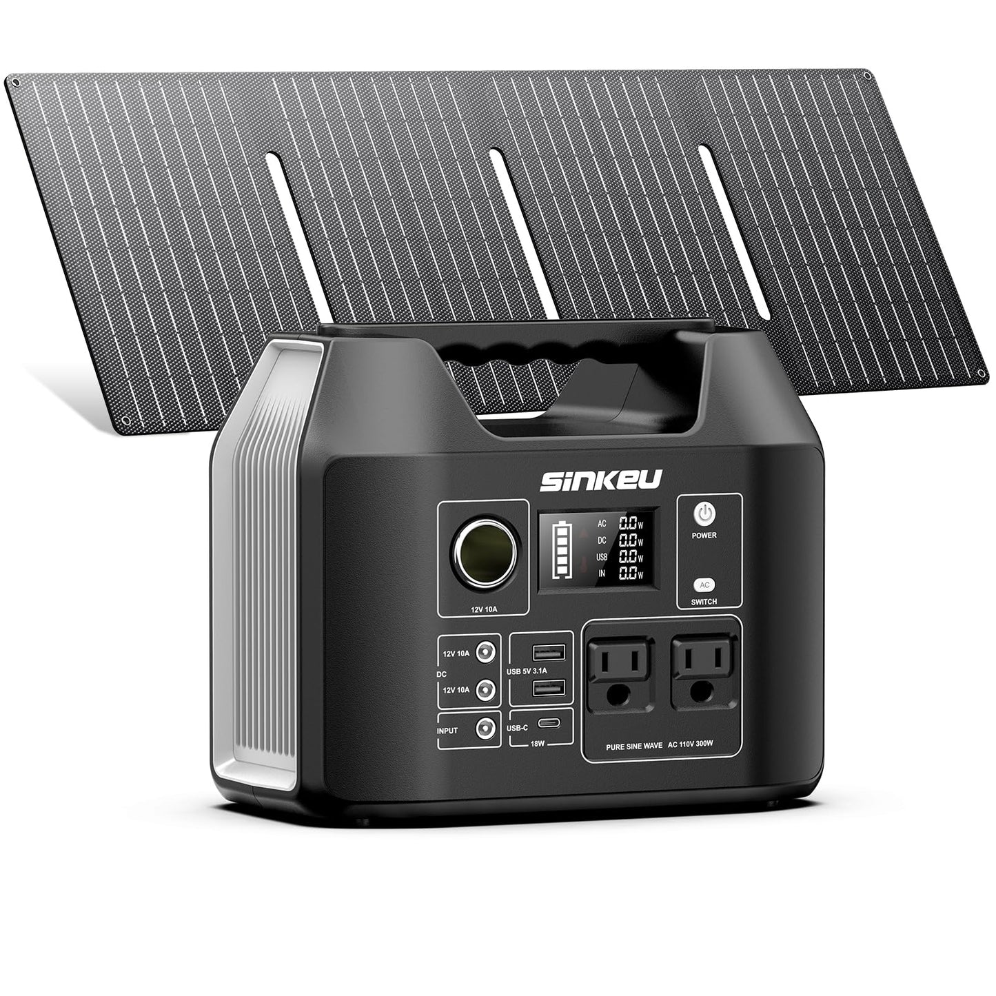 SinKeu Solar Generator with Panels Included - 300W Portable Power Station with 40W Solar Panel,256Wh (80000mAh) LiFePO4 Battery with USB DC AC Outlets for Home, Laptop, RV, Hurricane, Camping
