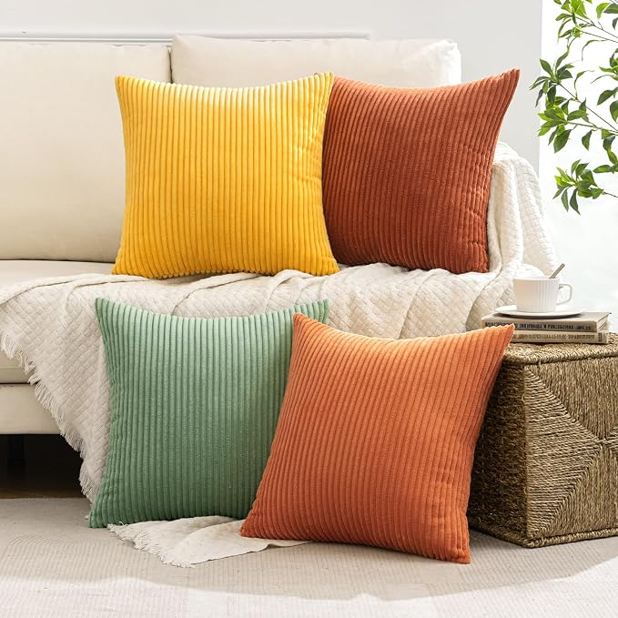 MIULEE Decorative Throw Pillow Covers 16x16 Inch Set of 4, Vibrant Cushion Covers Vintage Retro Home Decor, Mix and Match Color Clash Design for Sofa Couch Bed Living Room Yellow Rust Green