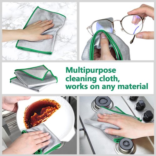 Glass Polishing Cloth Streak Free Miracle Cleaning Cloth Lint Free Microfiber Cleaning Rags for Glasses Kitchen Dish Mirrors Easy Clean, Pack of 6, 12" x 12"