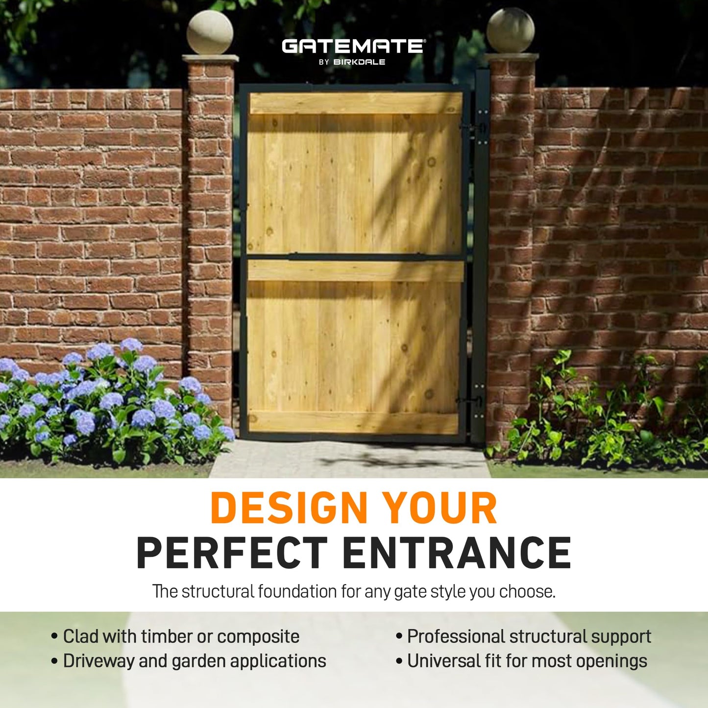 GateMate Adjustable Steel Gate Frame Kit – Black Heavy-Duty Powder-Coated Garden & Driveway Gate Frame, Fits 28–48" inch Width & 50–77" inch Height, Fixings Included