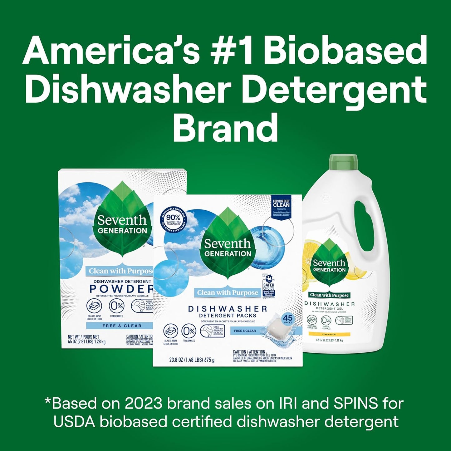 Seventh Generation Dishwasher Detergent Packs - Free & Clear, 45 Count | Sparkling Clean Dishes