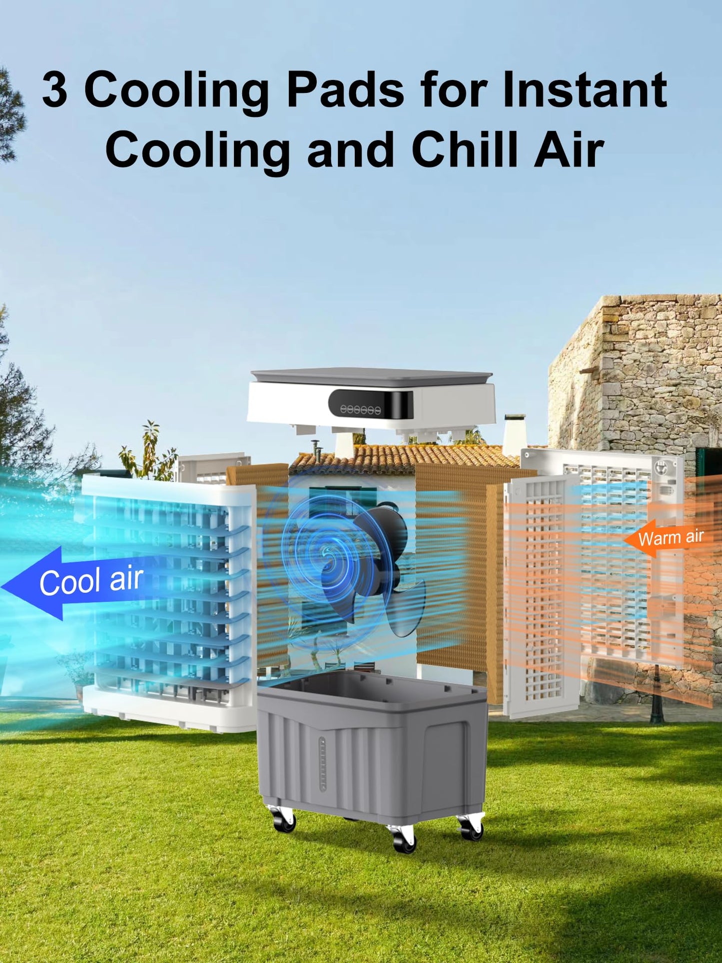 Uthfy Swamp Cooler, 36 Inch Evaporative Air Cooler with 8 Gal Water Tank, 2500 CFM, 120° Oscillation, 3 Modes & 3 Speeds, Remote, 12 H Timer, 4 Ice Packs, Portable Air Conditioner for Indoor