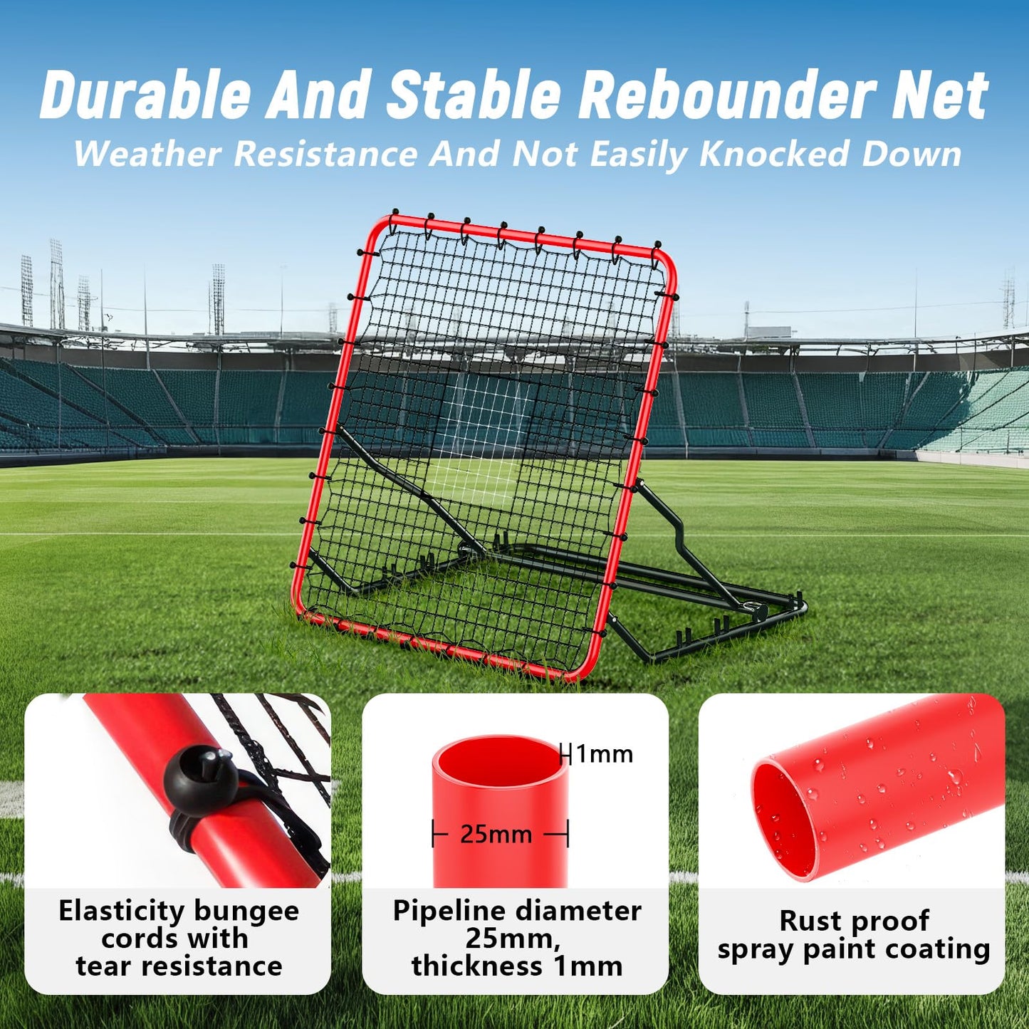 Baseball Rebounder,4x4.5FT Soccer Rebounder with 4 Adjustable Angles, 28 Bungee Cords to Adjust Elastic, Sports Equipment for Soccer/Baseball/Softball/Volleyball Training,Pitchback Net for All Levels