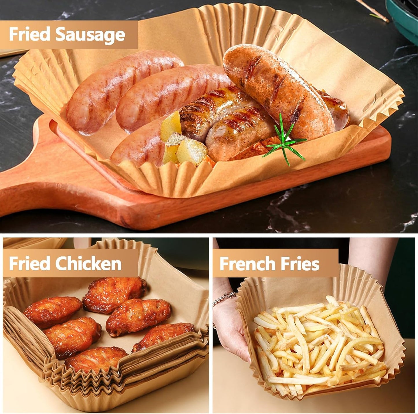 Skiennix 9-Inch Air Fryer Paper Liners - 200PCS Non-Stick, Oil-Proof & Heat-Resistant Parchment