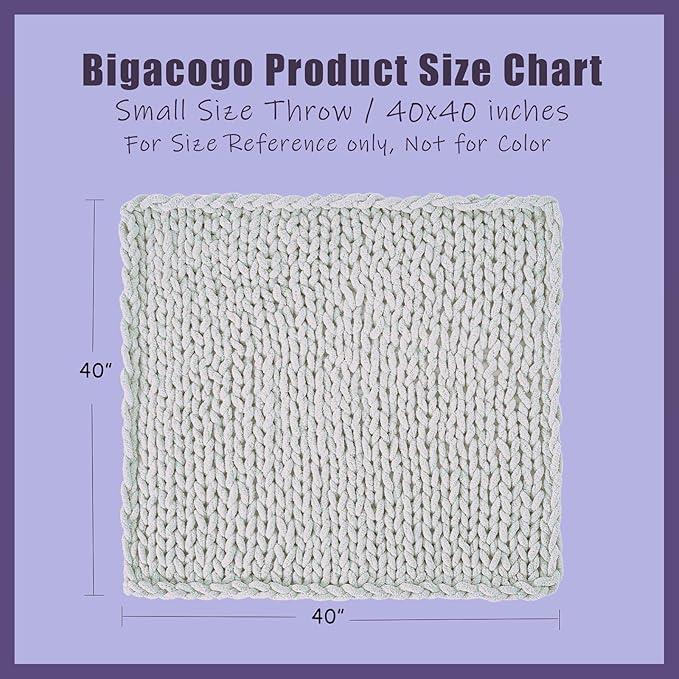 Bigacogo Chunky Knit Throw Blanket for Couch, 40x40 inches, 100% Hand Knitted with Thick Jumbo Chenille Yarn, Cozy Soft Large Rope Knot Cable Crochet Blankets for Sofa Bed Living Room, Goldenrod