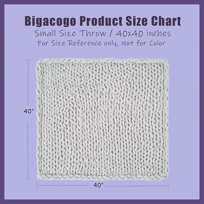 Bigacogo Chunky Knit Throw Blanket for Couch, 40x40 inches, 100% Hand Knitted with Thick Jumbo Chenille Yarn, Cozy Soft Large Rope Knot Cable Crochet Blankets for Sofa Bed Living Room, Dusty Pink