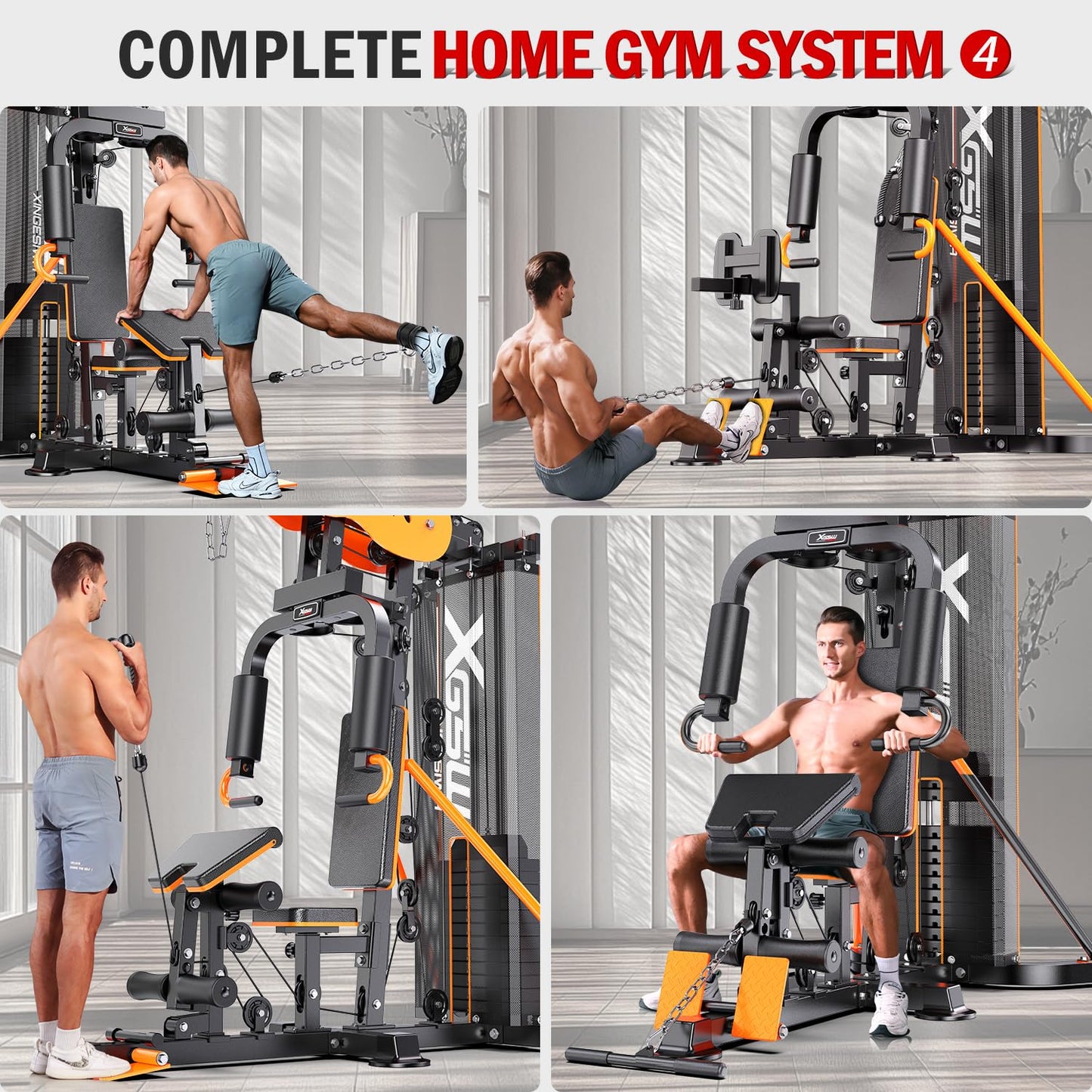 XGSW Multi-Function Home Gym Workout Station, Featuring a Pulley System, arm Trainer, and Leg Trainer for Full-Body Workouts. (L03-1 Single-Person Training Station)