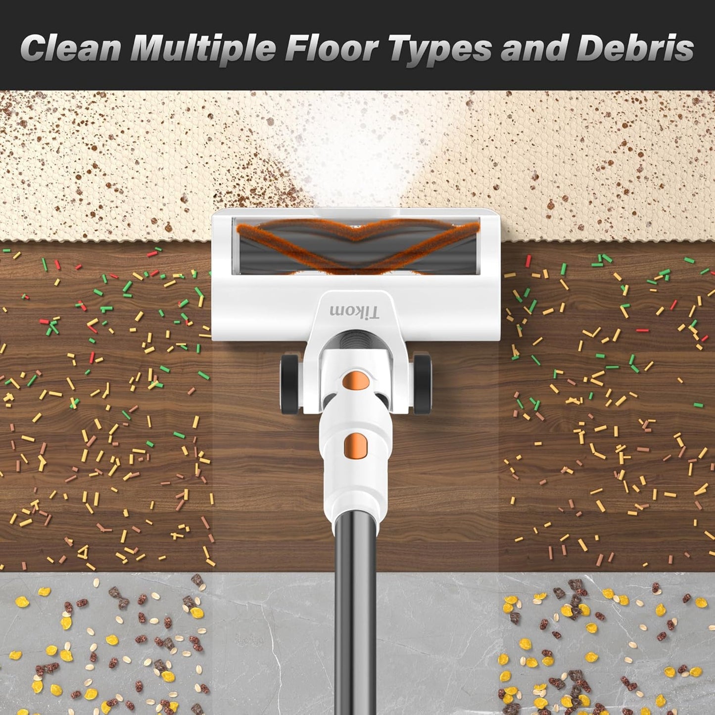 Tikom V500 Cordless Vacuum Cleaner - 40000Pa Suction Power, LED Touch Screen, Lightweight Design for Pet Hair & Hard Floors