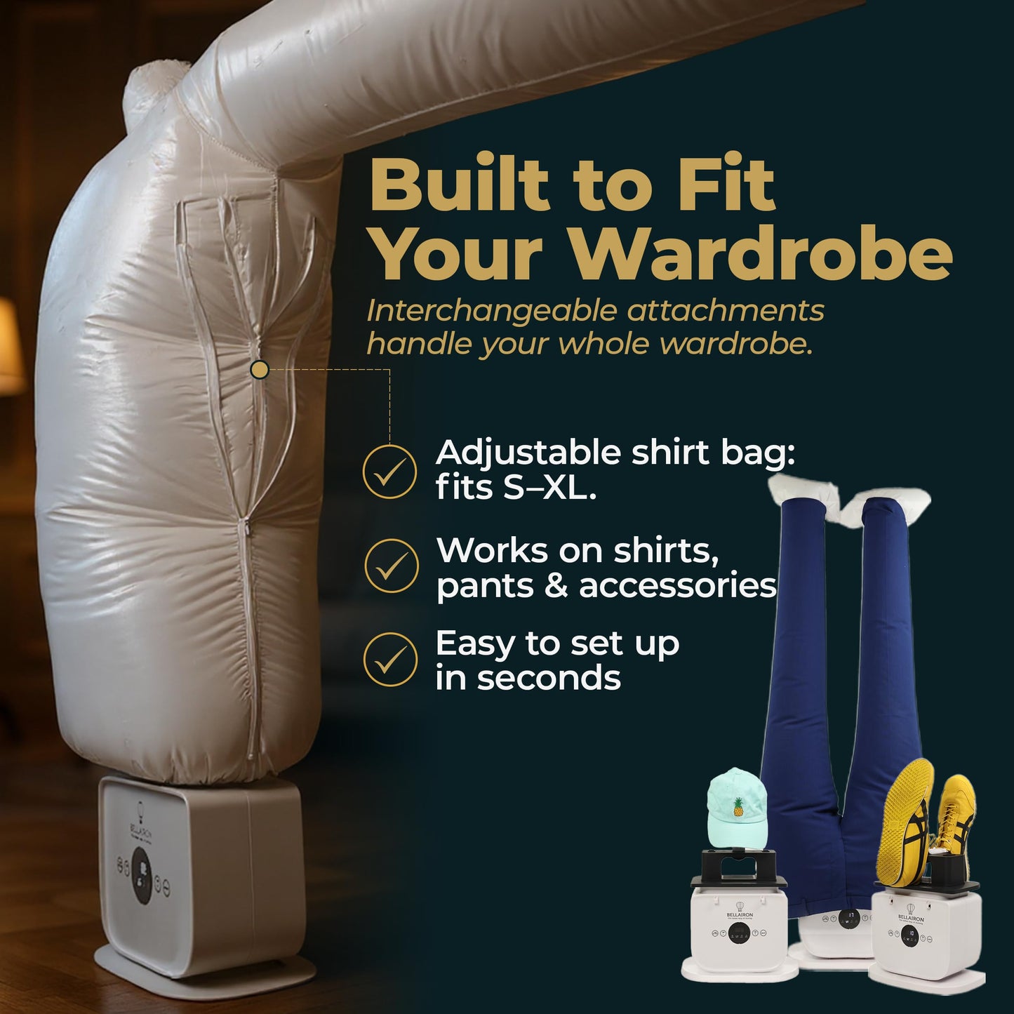Bellairon - Original Automatic Hot Air Garment Dryer & Iron – Hands-Free Wrinkle Remover for Shirts & Pants, Designed for Reliable Everyday Use