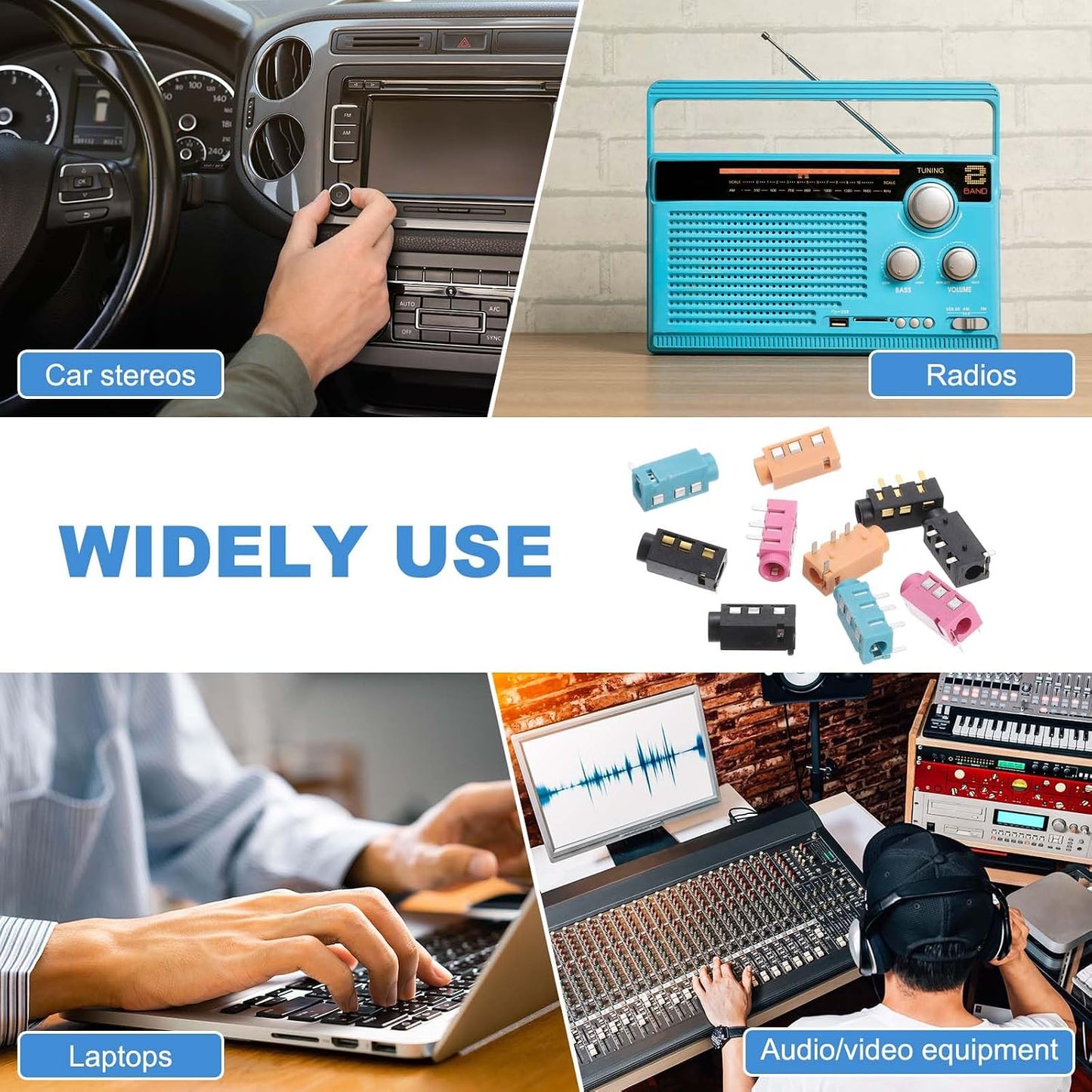 10Pcs 1/8" 3.5mm 4 PJ-320A MP3/MP4 uxcell Stereo Jack Socket, Pin PCB Mount Female Socket Headphone Audio Connector