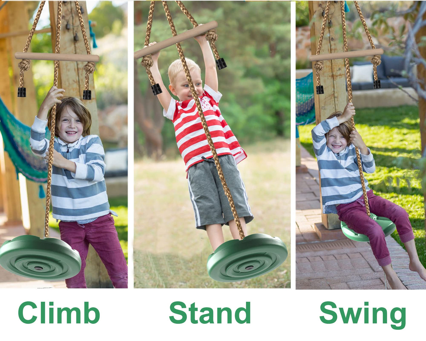 KINSPORY Disc Swing for Kids, Swing Set Accessories, 7FT Height Adjustable Gym Monkey Bars, Hanging Tree Seat for Backyard, Outdoor Play Equipment - Green