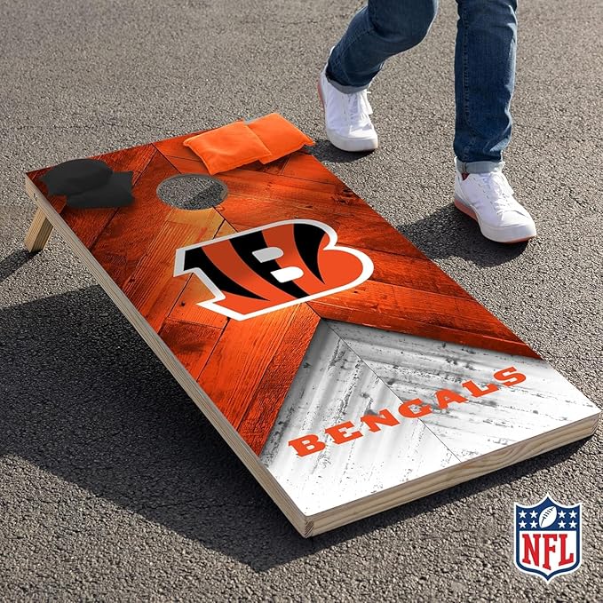 NFL Football 2' x 4' Regulation Size Solid Wood Cornhole Set with Direct Print HD Team Graphics Great Gift for Any Football Fan! Bean Bag Toss Family Outdoor Game