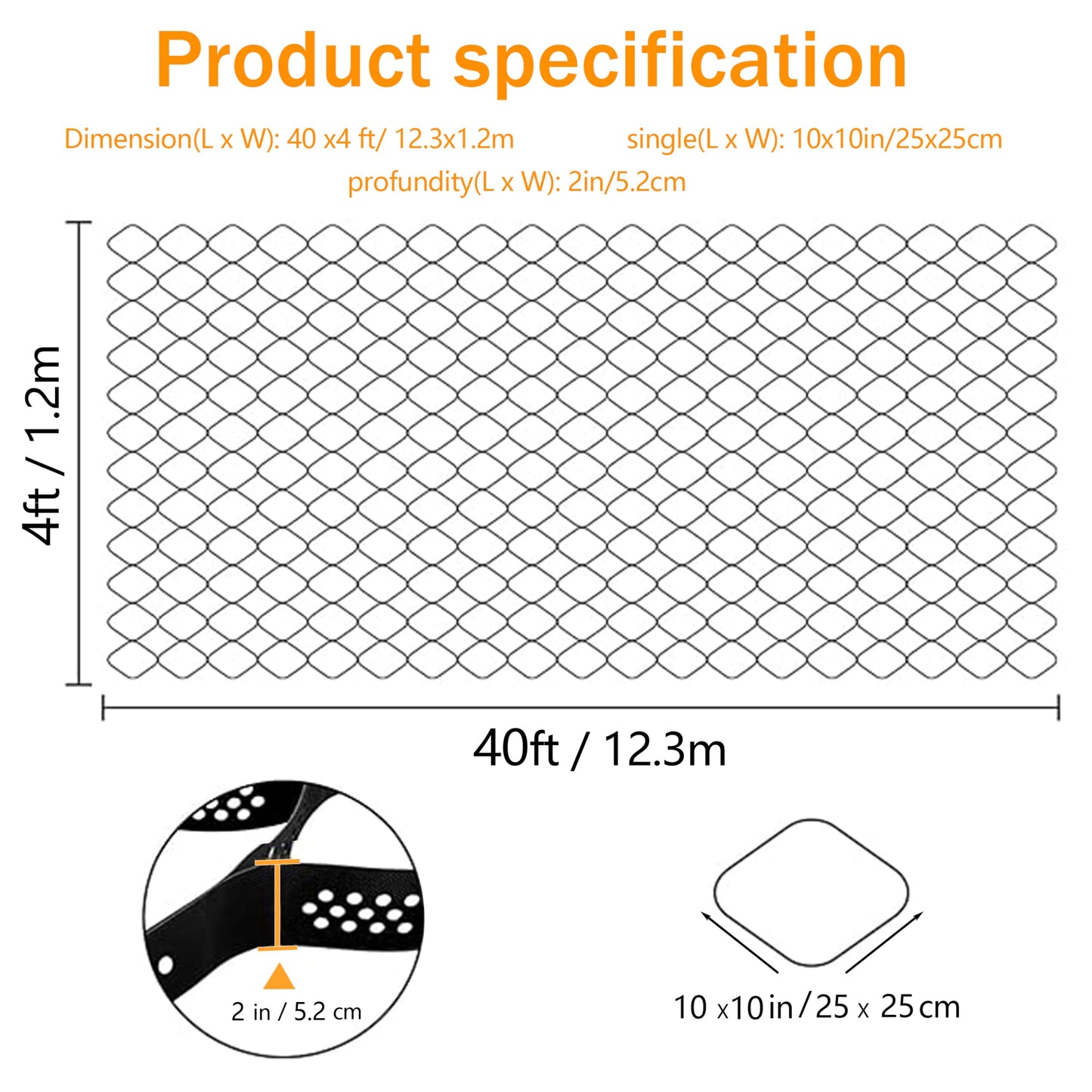 Sunnyglade 2" Thick Ground Grid 40 x 4 FT, Gravel Retainer 1880 LBS Per Sq ft, Geo Grid Driveway Stabilization for DIY Patio Walkway Driving RV Parking Slopes and Garden (Black, 4 x 40FT)