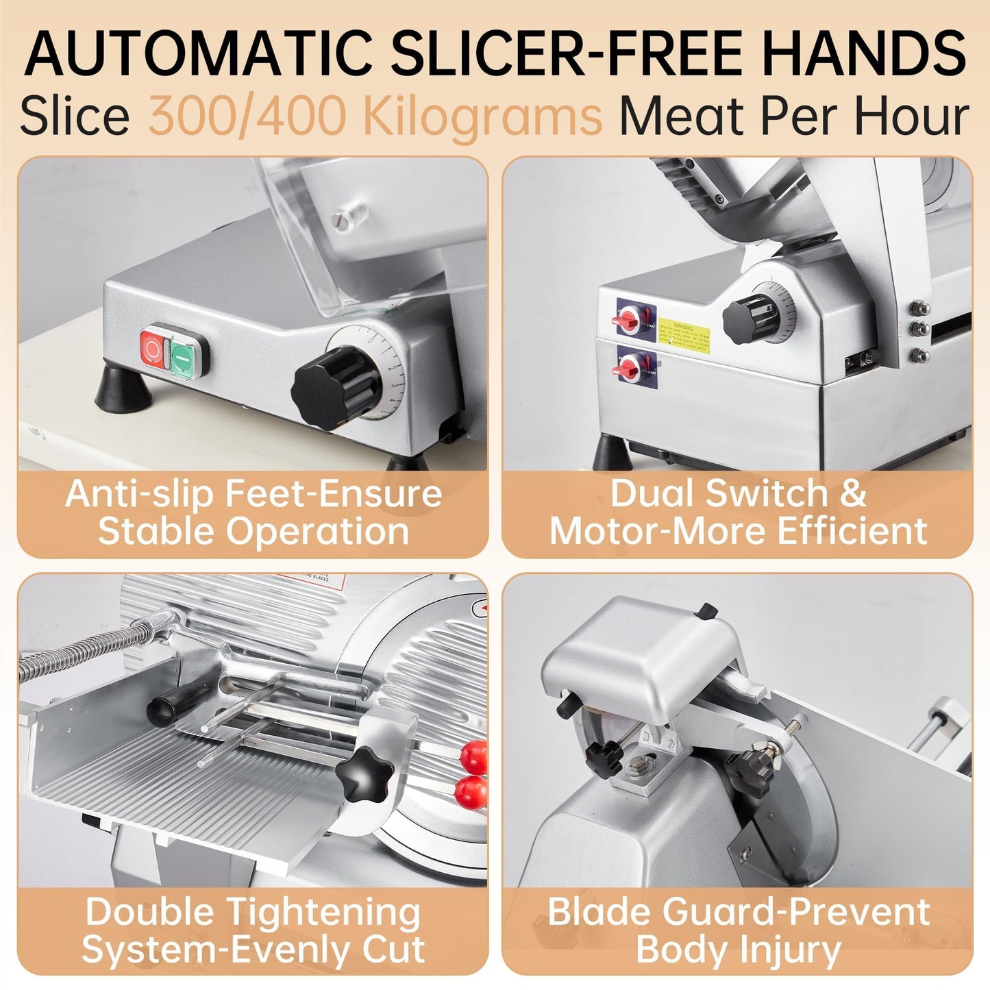 12" Automatic Meat Cutter, Electric Meat Slicer Machine for Home & Commercial Use, 800W Deli Slicer with Adjustable Thickness, Alloy Steel Blade, Built-in Sharpener, Thin Meat, Cheese, Bread