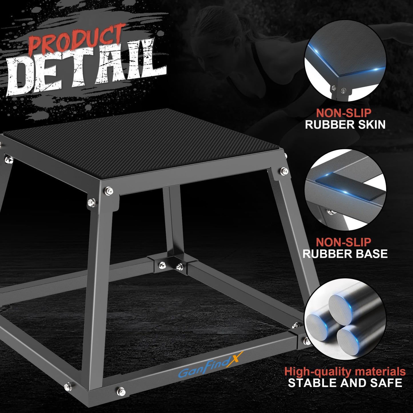 GanFindX Steel Plyometric Jump Box,18 Inch Heavy Duty Plyo Platform, Non-Slip Workout Step Box for Home Gym, Agility, Strength & Conditioning Training
