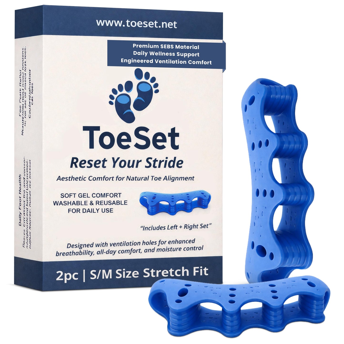 ToeSet Toe Separators – Soft Gel Toe Spacers for Alignment, Stretching, Yoga and Everyday Foot Comfort (Small/Medium)