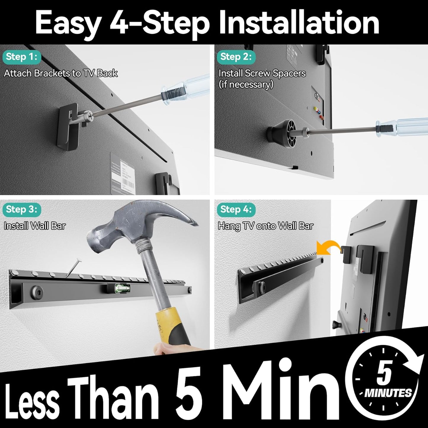 Auoace 22 55 inch 5, 100 Lbs, No Drill TV Wall Mount for to TVs, Drywall Smart TV Bracket Tilts Up to Low Profile TVs