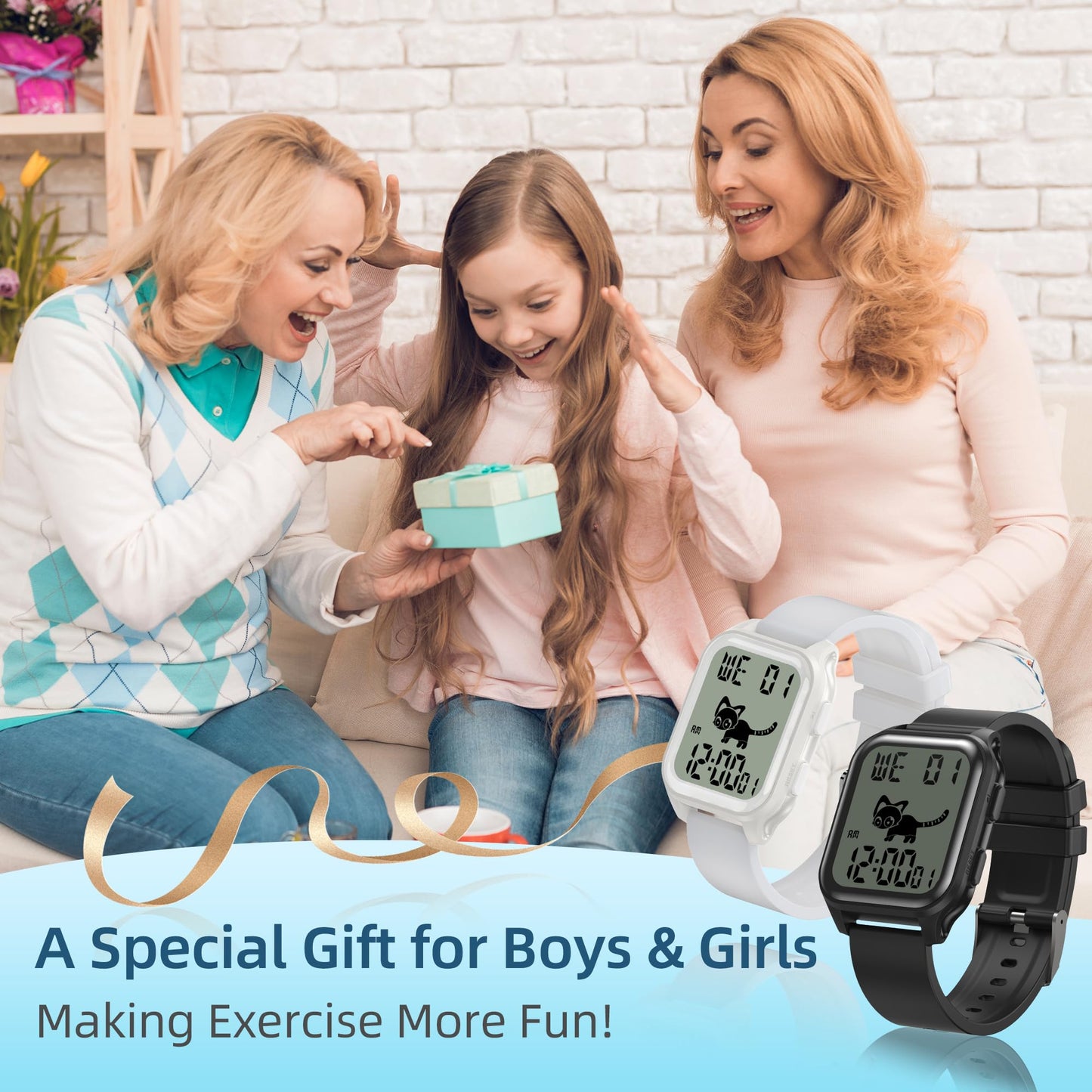 EZON T048 Digital Kids Watch for Teens Girls Boys,Sport Watch with Virtual Pet Cat Step Counter Stopwatch Pedometer Timer Alarm, No App Waterproof Fitness Tracker for Ages 7-18 (White)