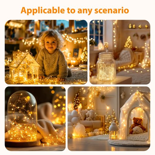 HXWEIYE Rechargeable Fairy Lights with Remote & DIY Timer, 33ft 100LED Battery Operated Twinkle String Lights, 8 Modes Decor Light for Bedroom Indoor Wedding Dorm Christmas Tree Party (Warm White)