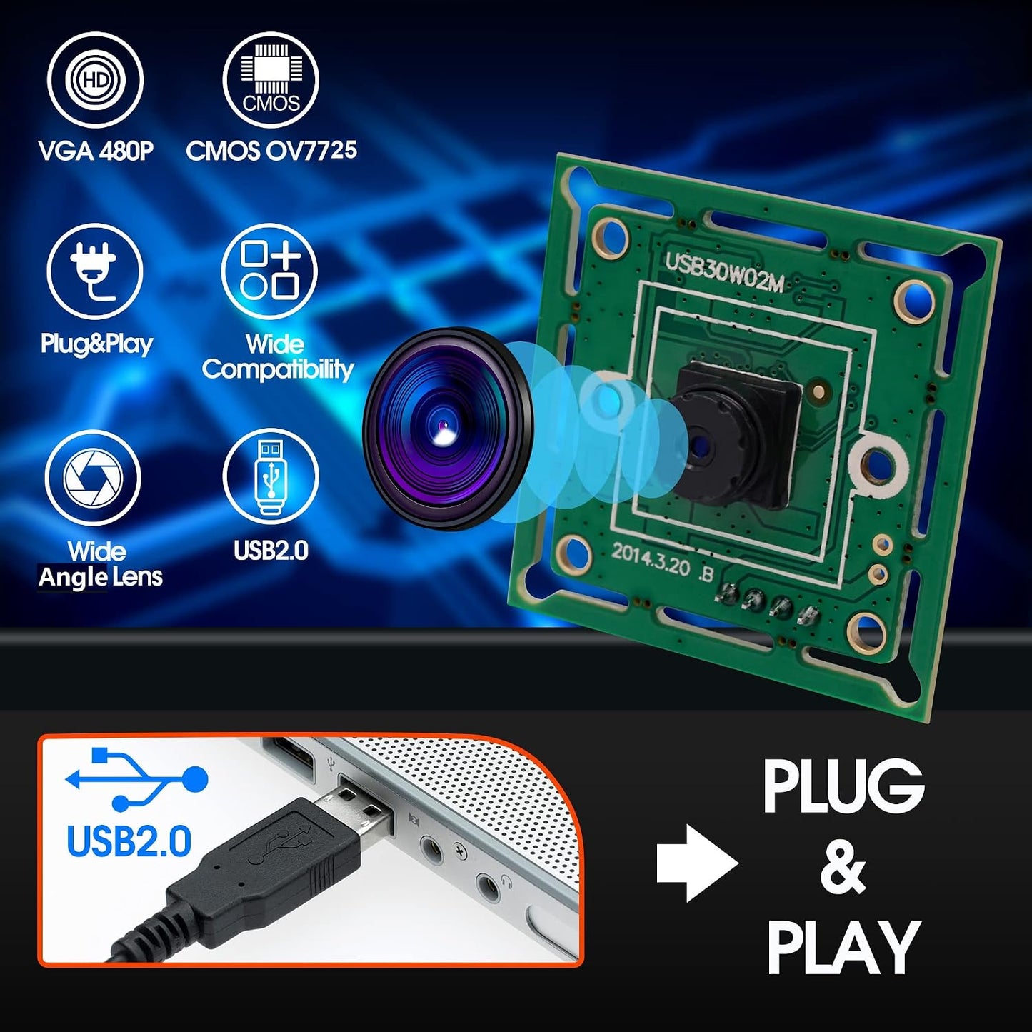ELP 45degree 480P 60fps USB2.0 OV7725 VGA Super Mini USB Camera Module with Lens UVC Video Webcam Board Embedded