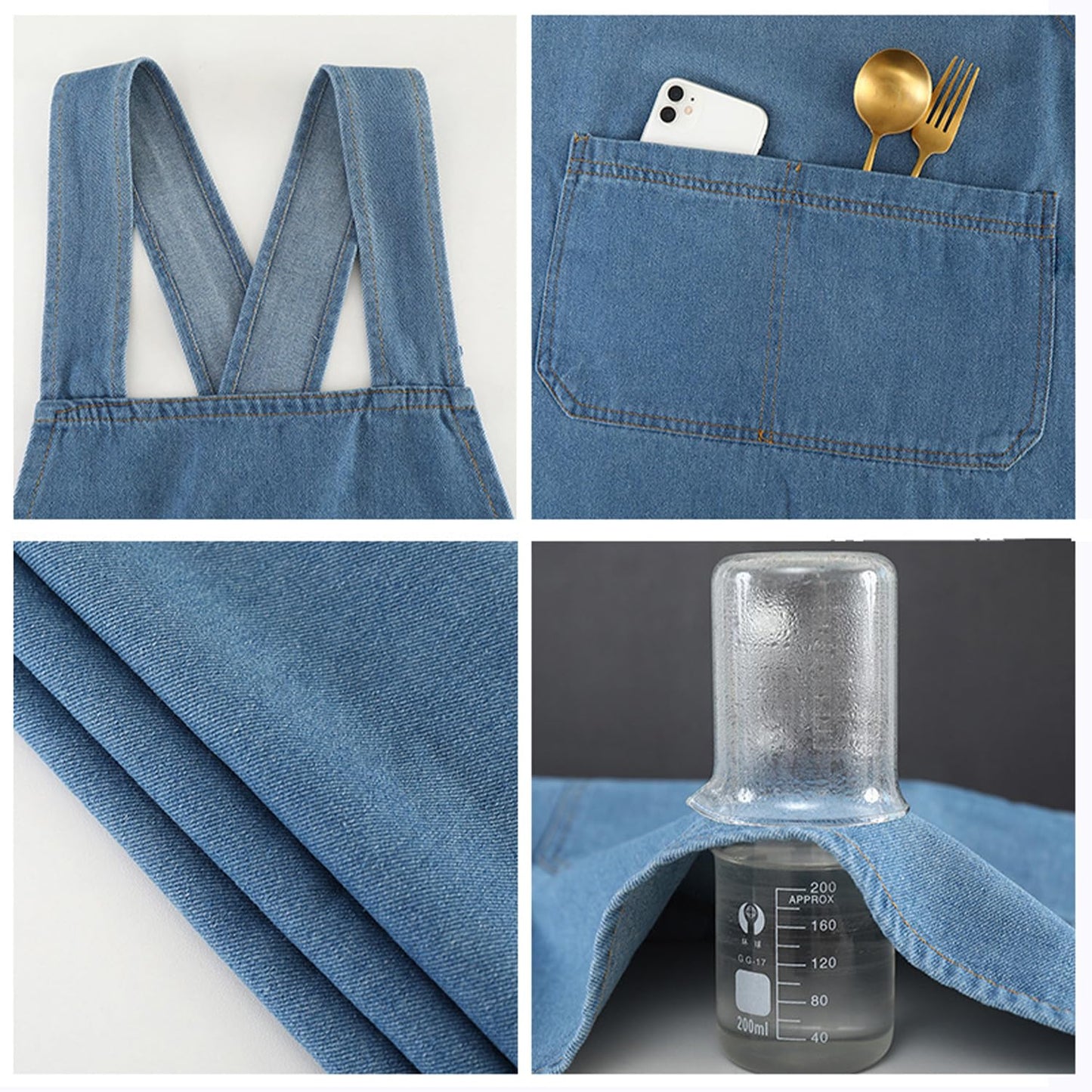 HIPINGSTORE Adult Jour Denim Apron with Front Pockets, Cross Back Aprons Lightweight, Durable & Stain-Resistant for Kitchen Cooking, Gardening, Gift for Women