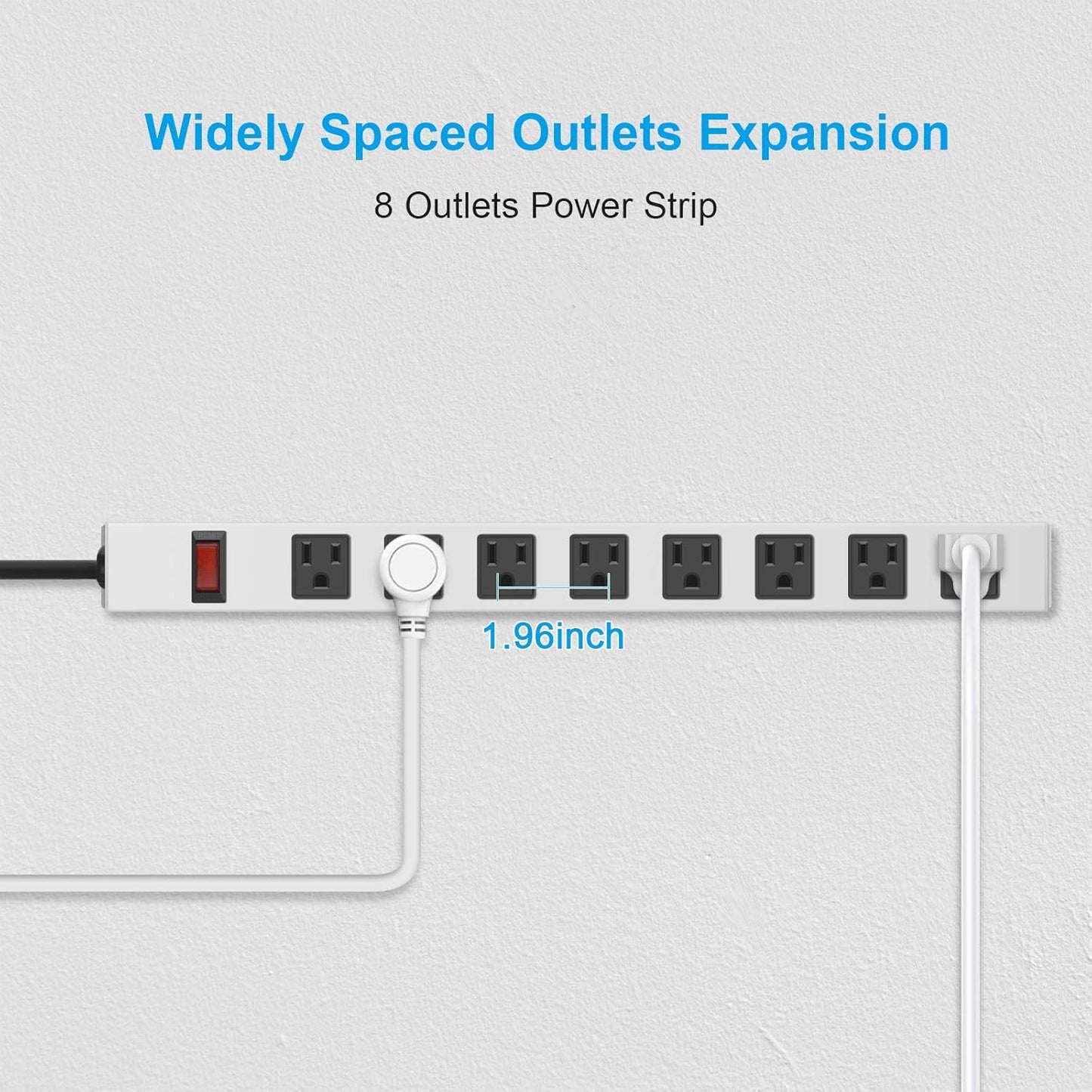 JUNNUJ 8 1200J 15A 125V 1875W, 10 14AWG Metal Outlet Power Strip, Mountable Heavy Duty Power Strip, Surge Protector