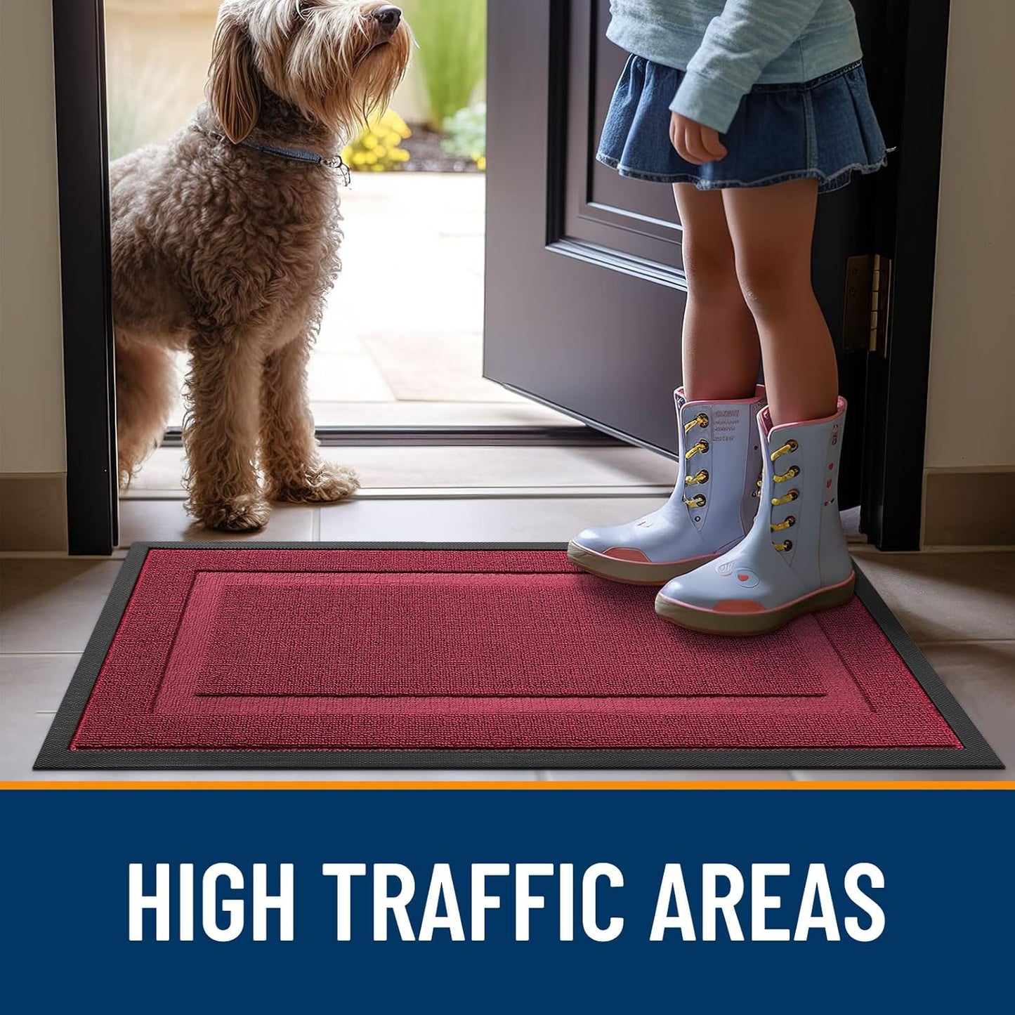 OLANLY Waterproof Front Door Mat - All-Season Indoor/Outdoor Doormat, Easy Clean, 47x23, Burgundy