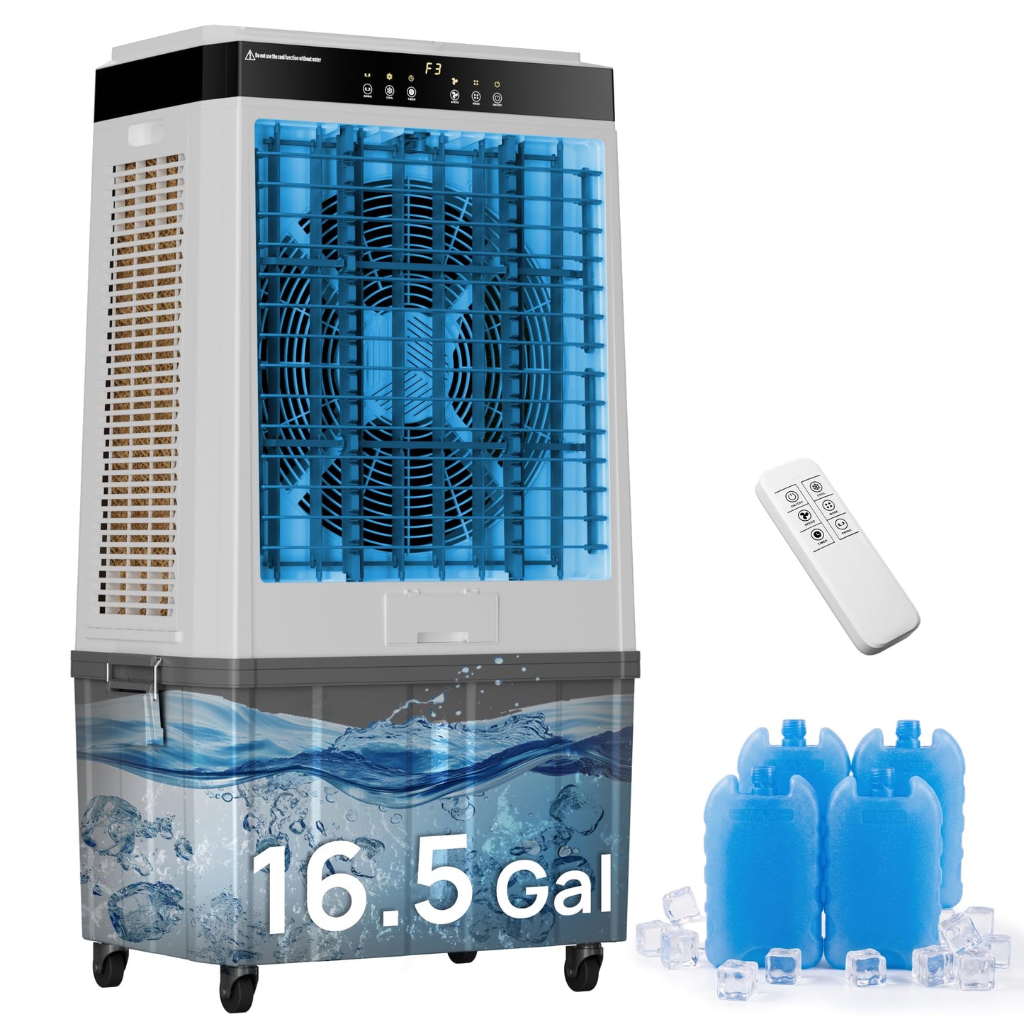 Swamp Cooler, 45" 5100 CFM Evaporative Cooler, 16.5Gal Detachable Water Tank, 4 Ice Packs, 120°Oscillation, 12H Timer, 3-in-1 Evaporative Air Cooler for Outdoor, Patio, Garage, Shop, Industry, ETL