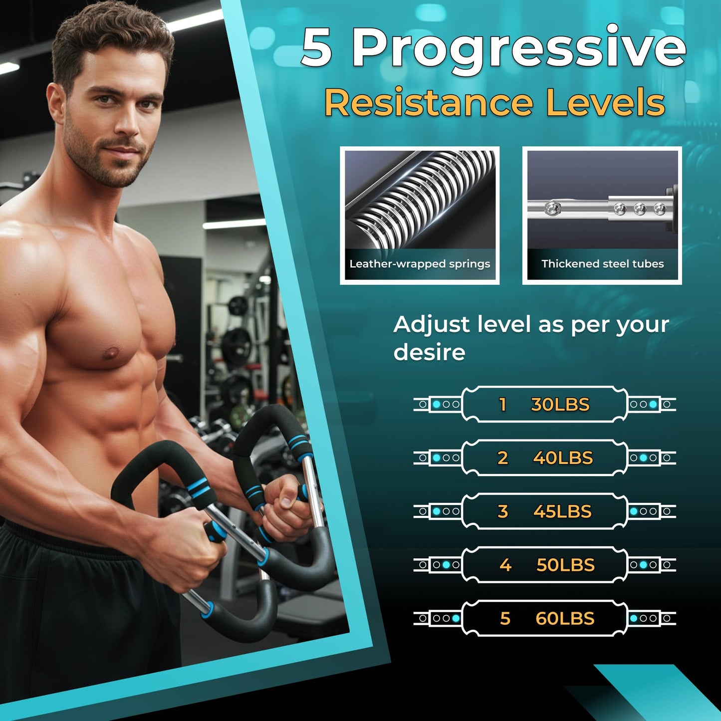 Zentrova Twister Arm Trainer, Adjustable Resistance 30–120 lbs, Chest & Arm Workout Equipment for Men & Women | Portable Spring Power Twister Bar | Upper Body Strength Trainer | Home Gym Fitness