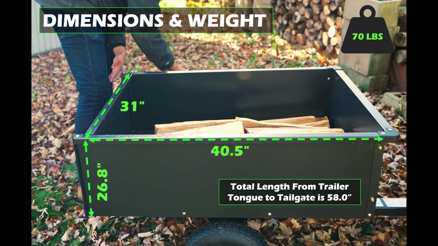 Yard Commander - 400LB Heavy Duty Tow Behind ATV Trailer Steel Dump Cart - 10-Cubic Feet Capacity - Garden Utility Trailer - Trailers with Removable Tailgate for Riding Lawn Mower Tractor