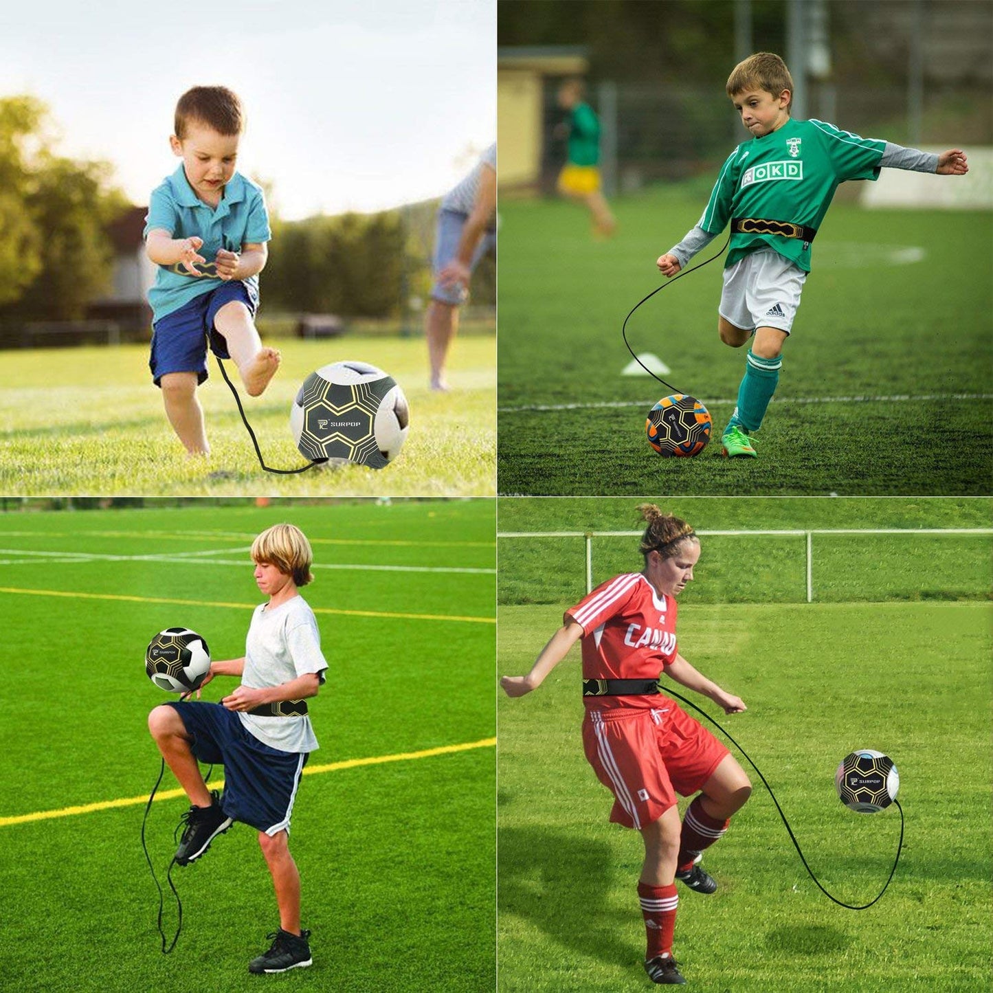 Surpop Soccer/Volleyball/Rugby Trainer, Football Kick Throw Solo Practice Training Aid Control Skills Adjustable Waist Belt for Kids Adults