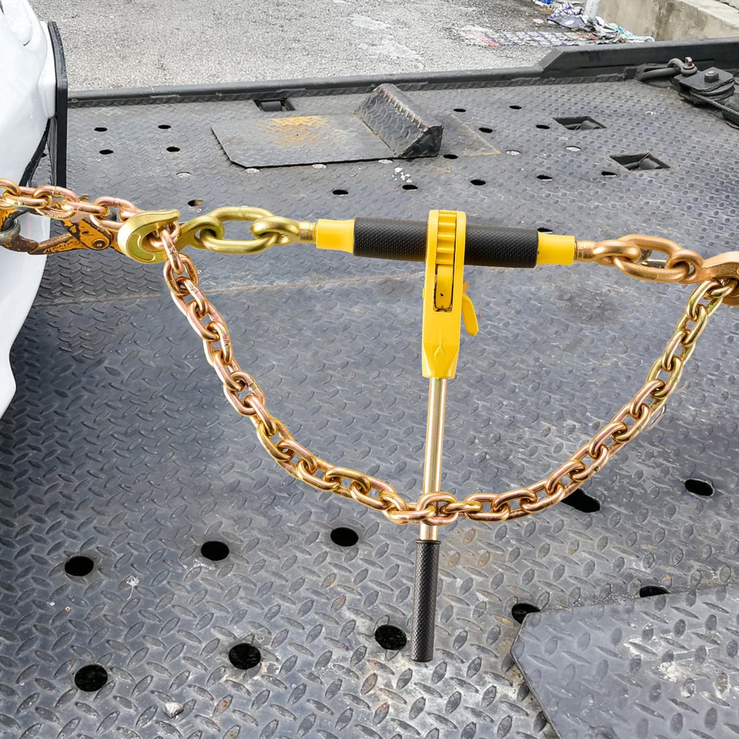 VEVOR 3/8"-1/2" Ratchet Chain Binder with Chain, G80 12000 lbs Secure Limit, Heavy Duty Load, Labor-Saving Anti-Skid Handle, Tie Down Hauling Chain Binders for Flatbed Truck Trailer, 2 Set & Yellow