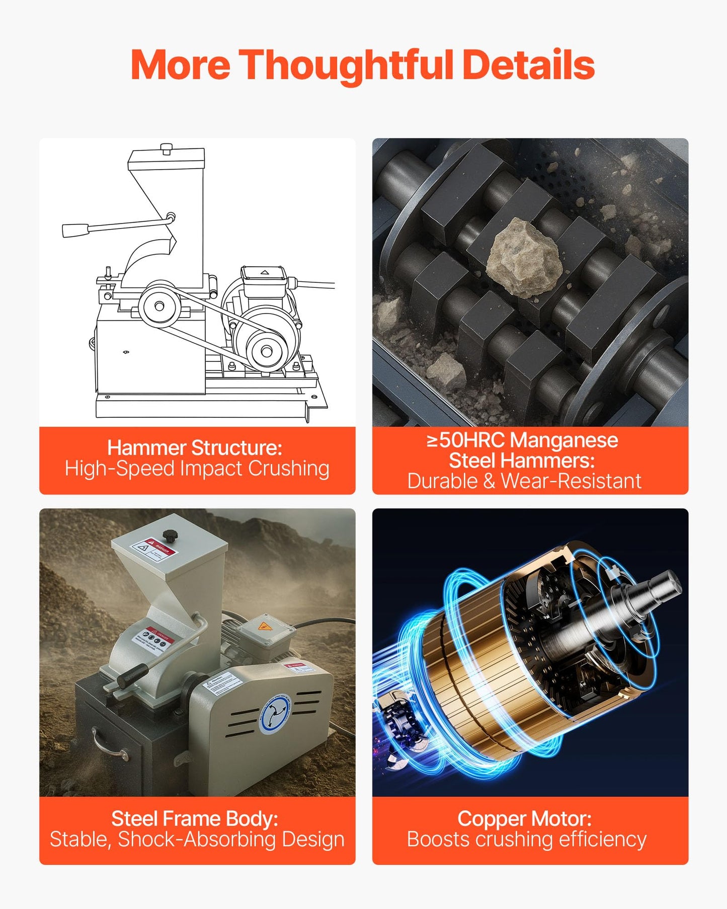 VEVOR Hammer Crusher, 2.5KW 220V Electric Rock Stone Shatter Grinder, Glass Crushing Machine with 100 to 200 kg/h Crushing Capacity, Coal Crusher Milling Machine with 0.12/0.24/0.4 inch Sieve Screens