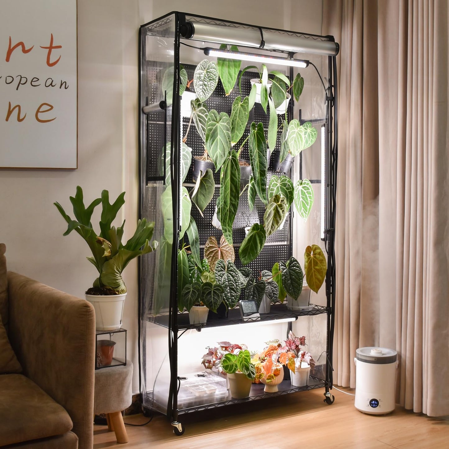 Bstrip Indoor Greenhouse Cabinet with Pegboard, Indoor Greenhouse with Grow Light, 4 Pack 96W Full Spectrum Plant Lights, Ideal for Indoor Plant, Foliage Plants, 35.4"x13.8"x71"